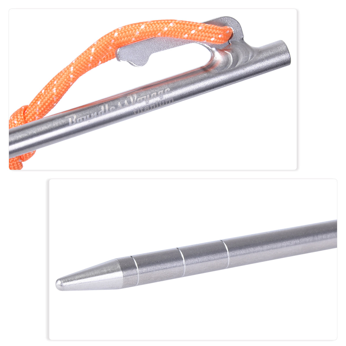 Boundless Voyage Titanium Alloy Tent Stakes (6pcs) – Ultralight Pegs 20/24/30/35/40cm for Camping, Hiking & All-Terrain Shelter Setup