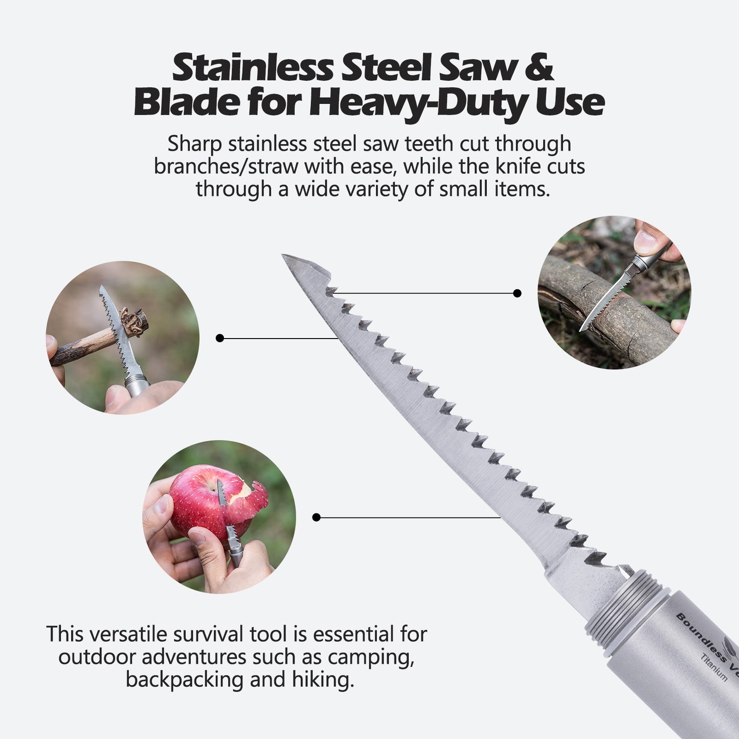 Boundless Voyage Titanium Survival Whistle 120dB – 4-in-1 EDC Emergency Tool with Knife, Saw & Awl for Camping, Hiking & Outdoor