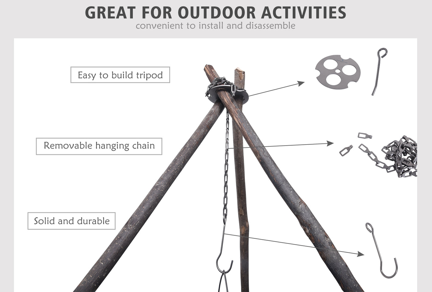 Boundless Voyage Titanium Hanging Chain with Hooks Fixed-loop for Pot Cup Grill Hanging Bird Feeders Hanging Basket Outdoor Indoor Camping Garden
