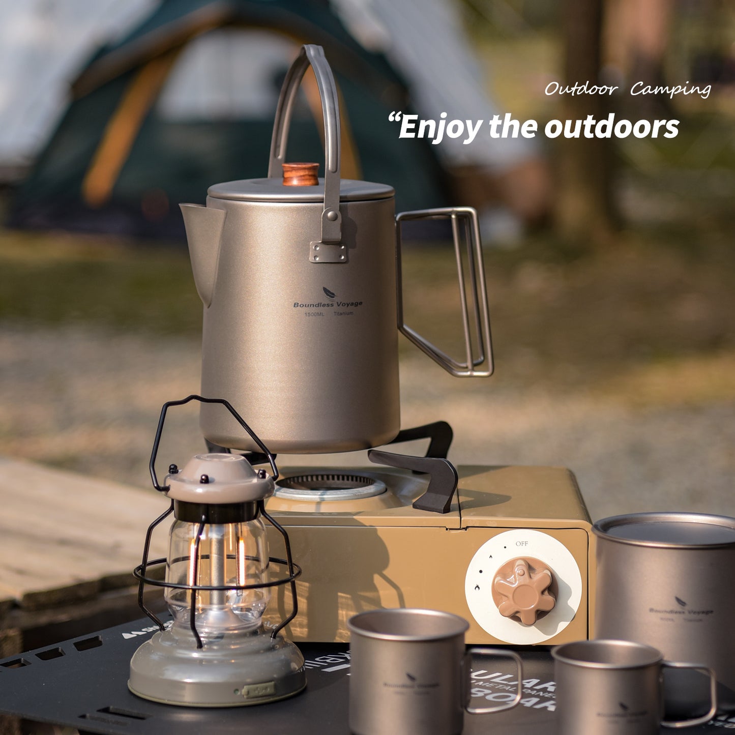 Boundless Voyage Outdoor Titanium Coffee Pot Cup Set 1500ML/250ML/500ML Water Kettle Mug With Folding Handle for Outdoors Camping Home