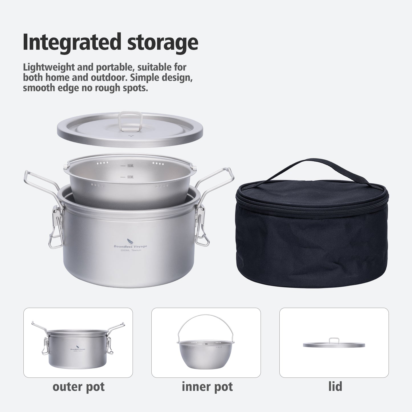 Boundless Voyage Titanium Pot Multifunctional Cooker Ultralight Rice Cooker Outdoor Cookware