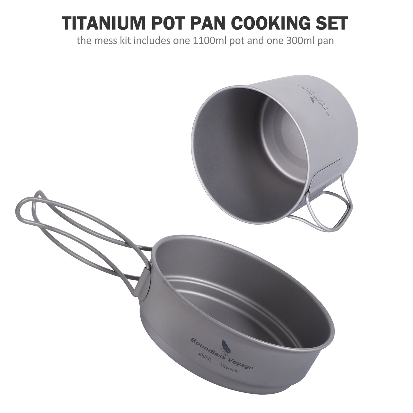 Boundless Voyage Camping Titanium Pot Pan set with Folding Handles Outdoor Picnic Hiking Bowl Plate Mess Kit Tableware Cookware