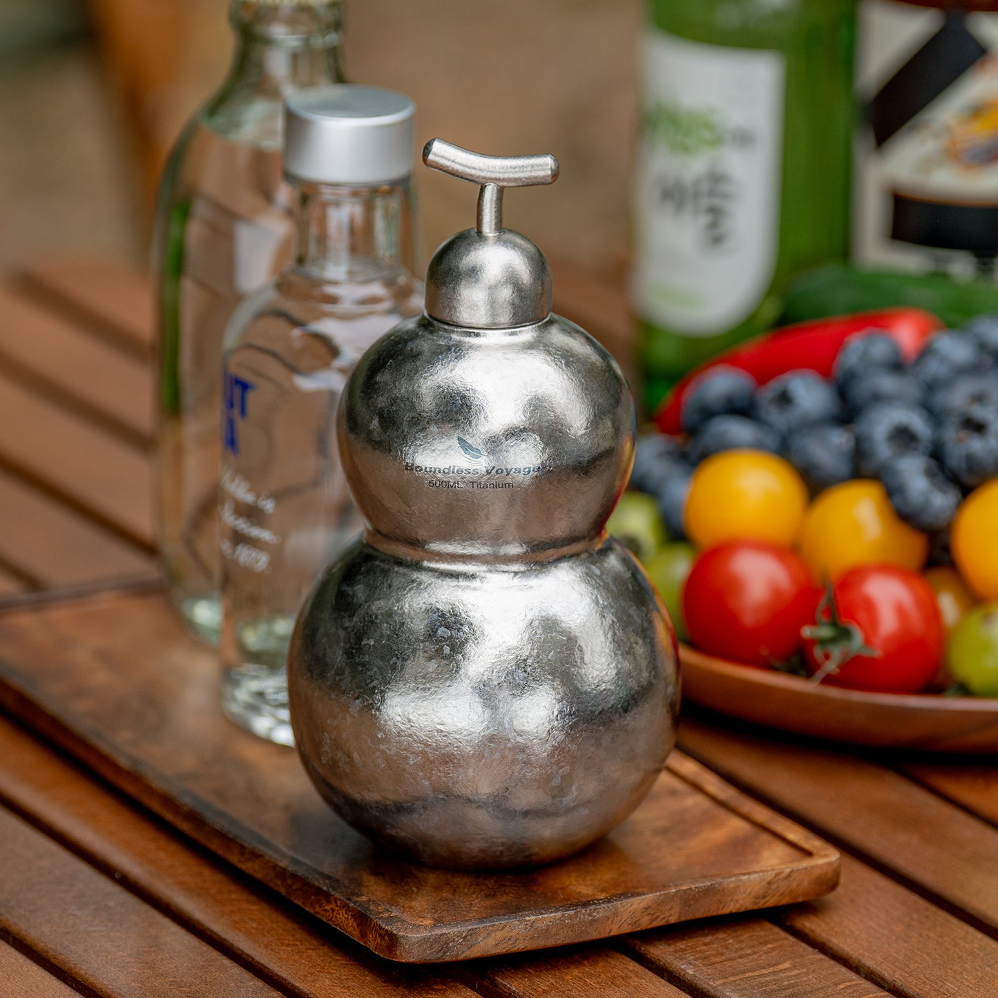 Boundless Voyage Premium Titanium Gourd Flask  | 500ml Crystallized Ice-Texture Canteen | Ultralight & Rustproof Alcohol Drinkware for Hiking & Camping