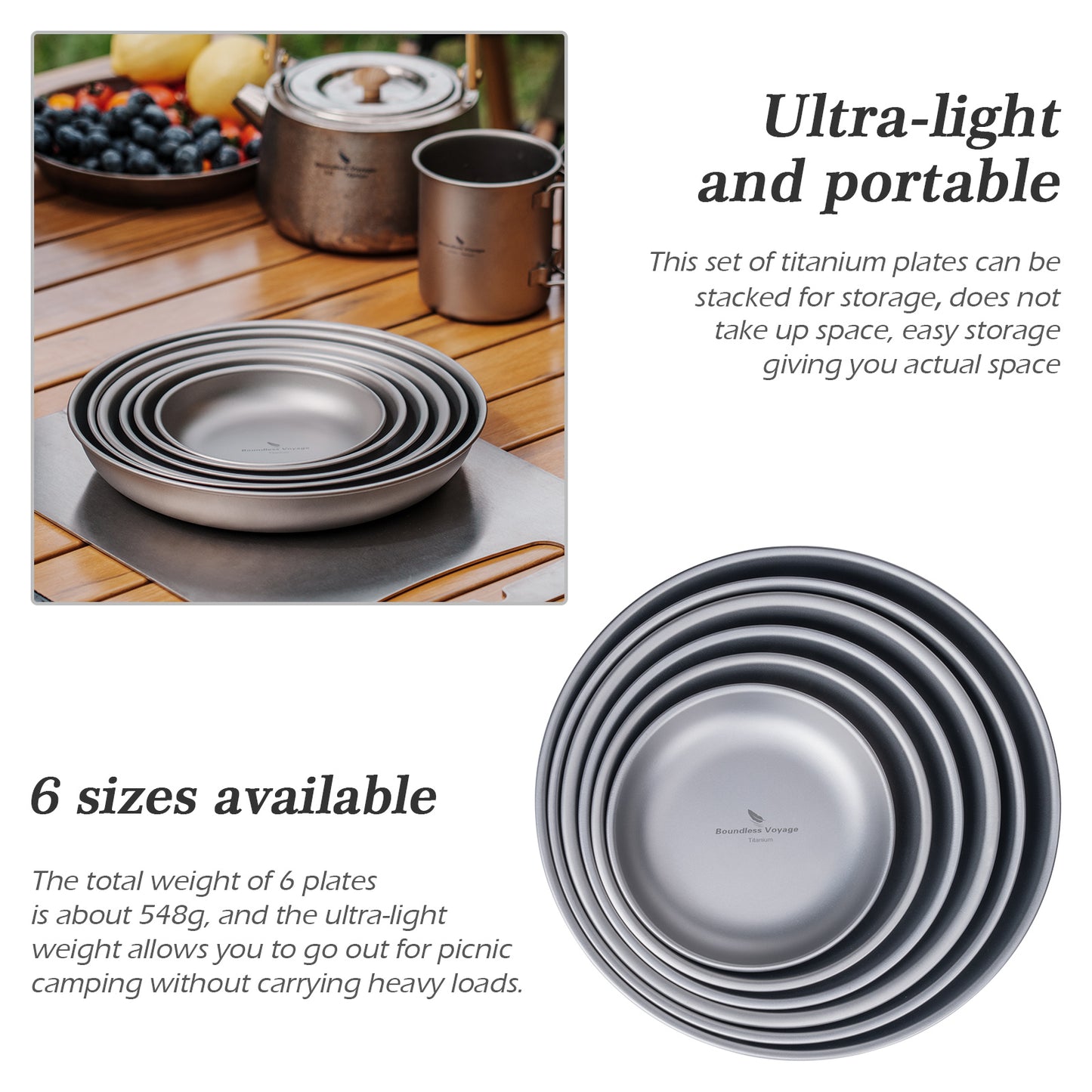 Boundless Voyage Titanium Camping Plates – Ultralight TA1 Titanium Dinner Plates for Camping, Hiking, Backpacking & Everyday Dining