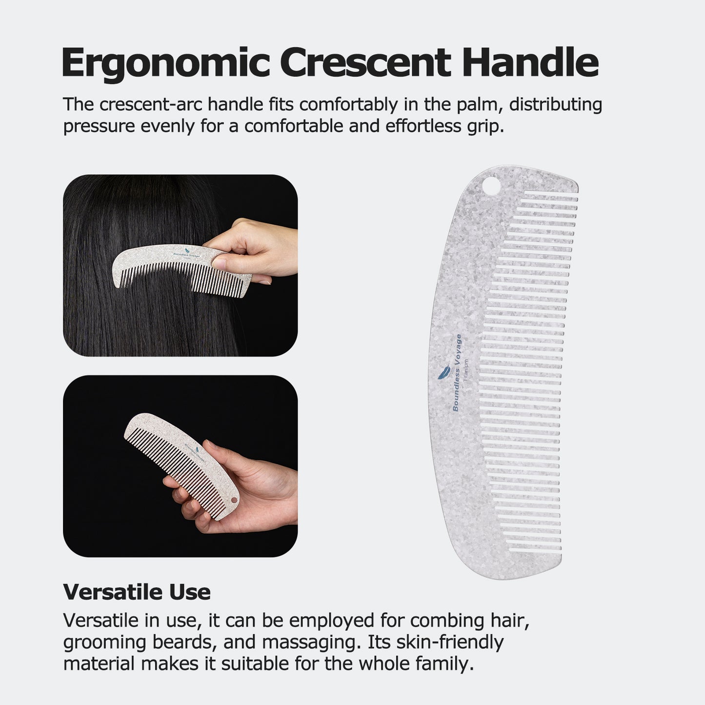 Boundless Voyage Titanium Crescent Comb – Hair & Beard Grooming Comb for Travel, EDC & Everyday Use