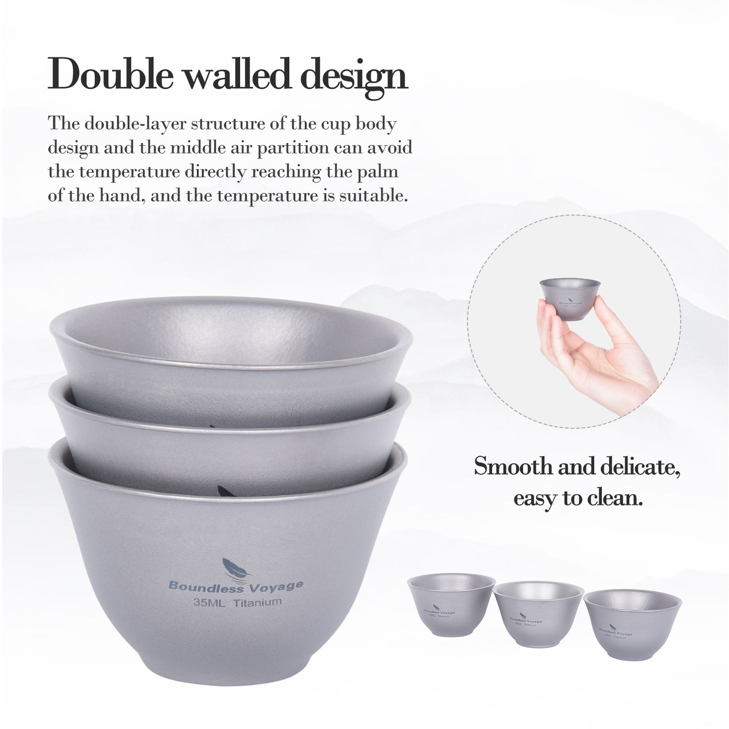 Boundless Voyage 35ml Titanium Double-Walled Tea Cup | 18g Ultralight Mini Tasting Mug | Anti-Scald Insulated Kung Fu Teacup for Camping