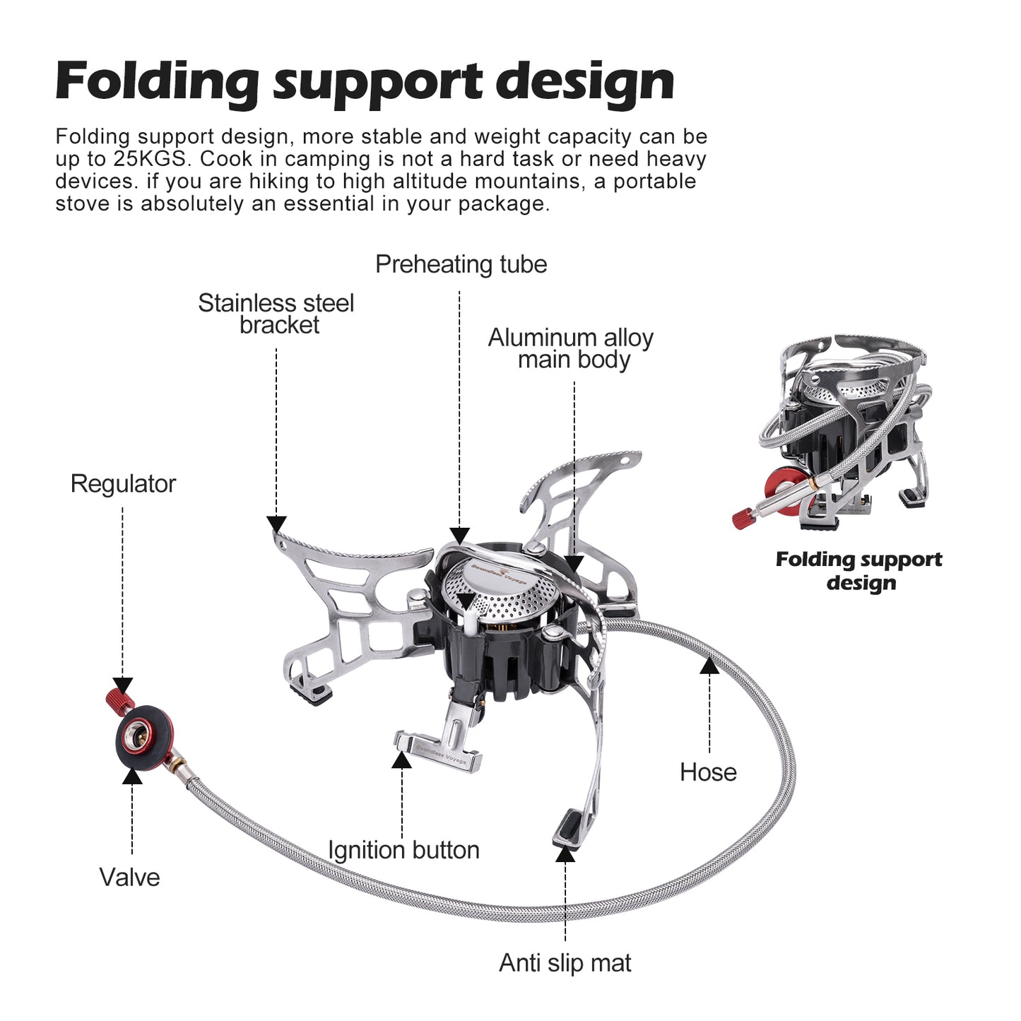Boundless Voyage Portable Camping Stove BVS02 – 3500W High-Power Foldable Gas Stove, Compact & Stable Outdoor Cooking Burner
