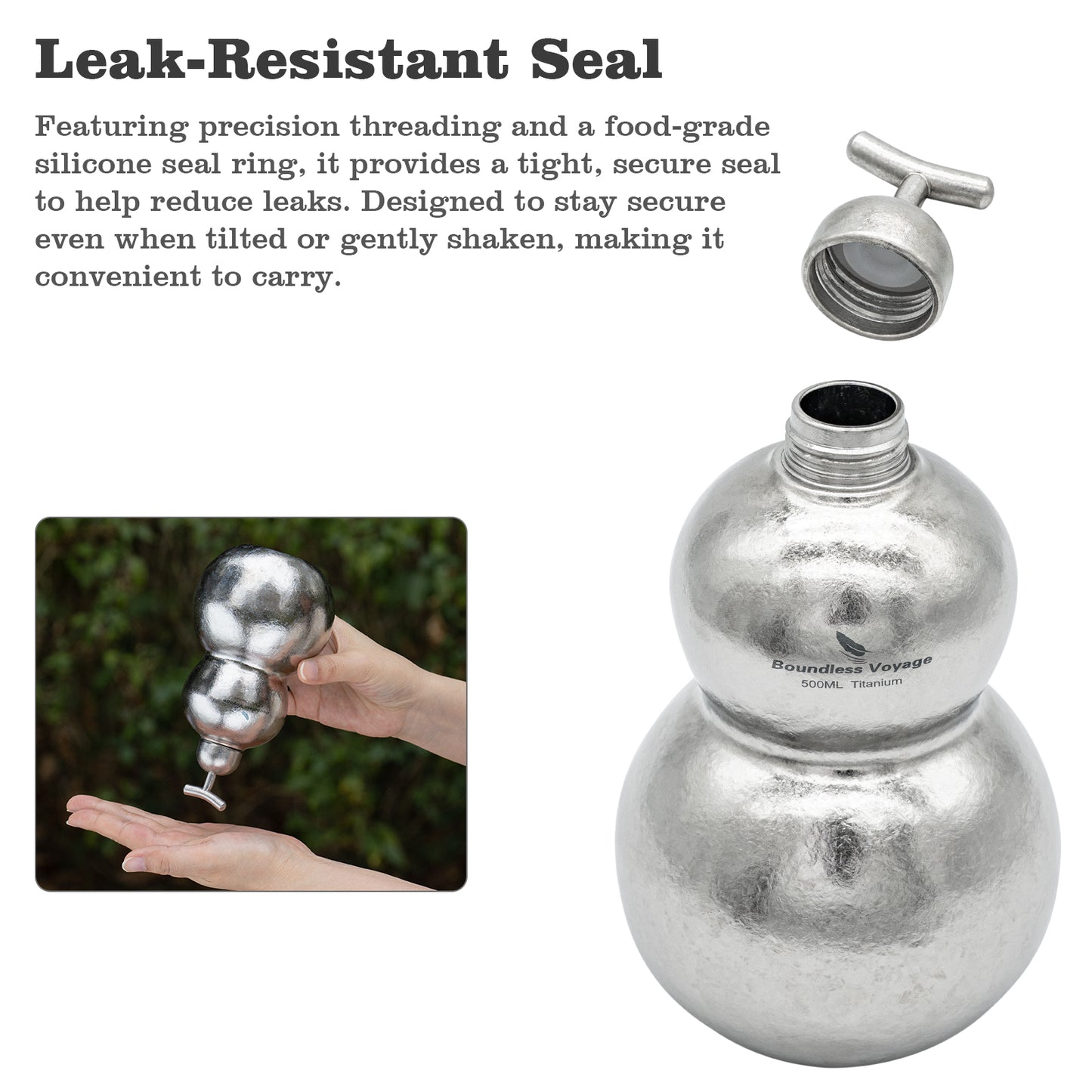 Boundless Voyage Premium Titanium Gourd Flask  | 500ml Crystallized Ice-Texture Canteen | Ultralight & Rustproof Alcohol Drinkware for Hiking & Camping