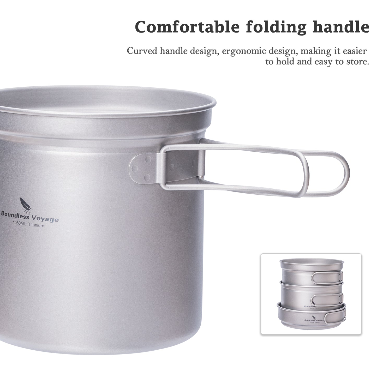 Boundless Voyage Titanium Cookware Set – Ultralight Camping Pot & Frying Pan 500ml + 1080ml, Nesting TA1 Titanium Cooking Set for Backpacking, Hiking & Outdoor Cooking