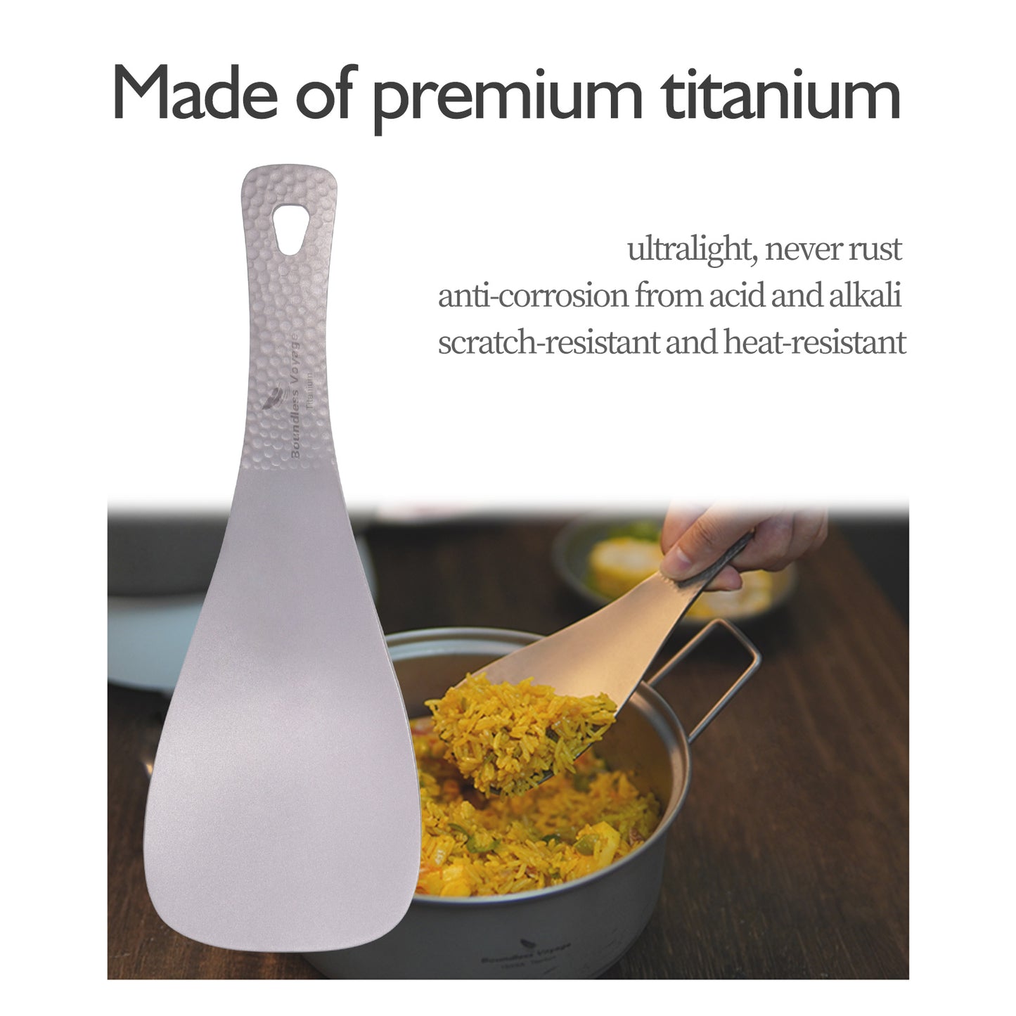 Boundless Voyage Titanium Rice Spoon Pure Titanium Thickened Rice Paddle for Camping, Outdoor Cooking & Home Kitchen