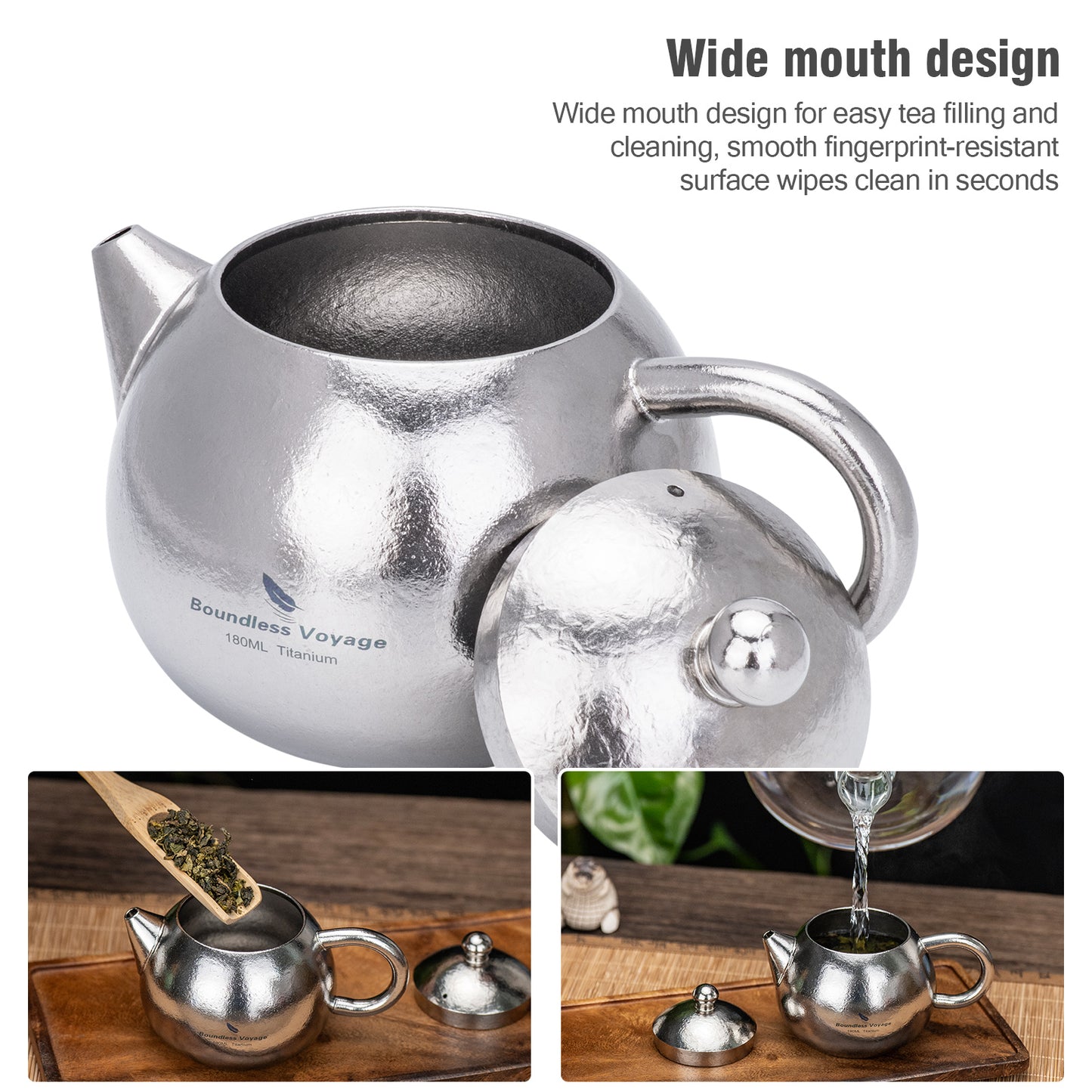Boundless Voyage Titanium Teapot 180ml – Ultralight Tea Maker with Vented Lid & Anti-Scald Handle for Camping, Travel & Home