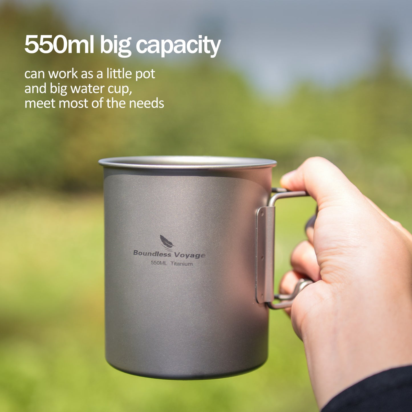 Boundless Voyage Titanium ultra lightweight pot 550ml water cup for outdoor  camping  18oz coffee beer mug  with out lid