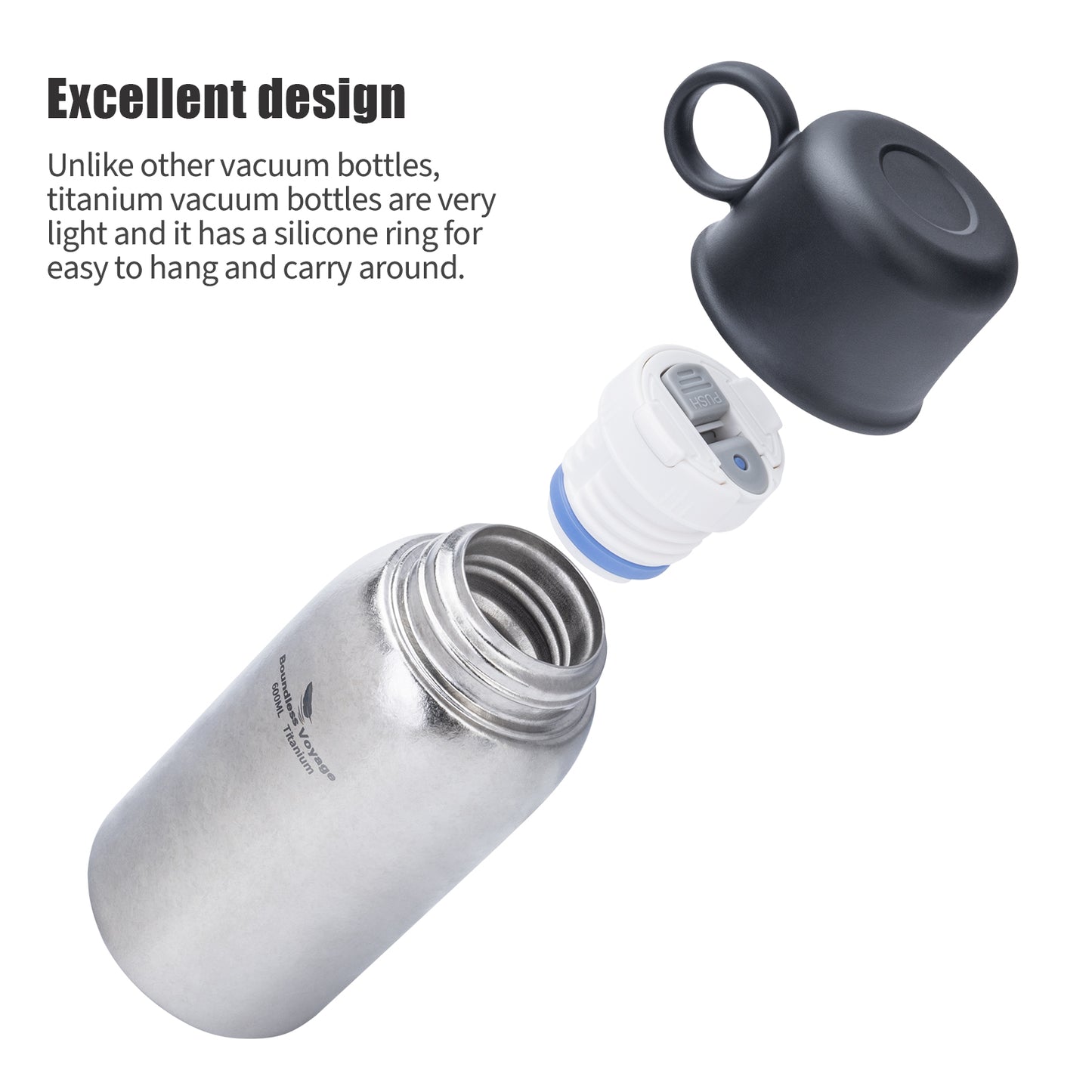 Boundless Voyage Titanium 630ml Vacuum Water Bottle Double-Walled Lightweight Coffee Bottle Leak-Proof Sport Bottle for Travel Outdoor Office