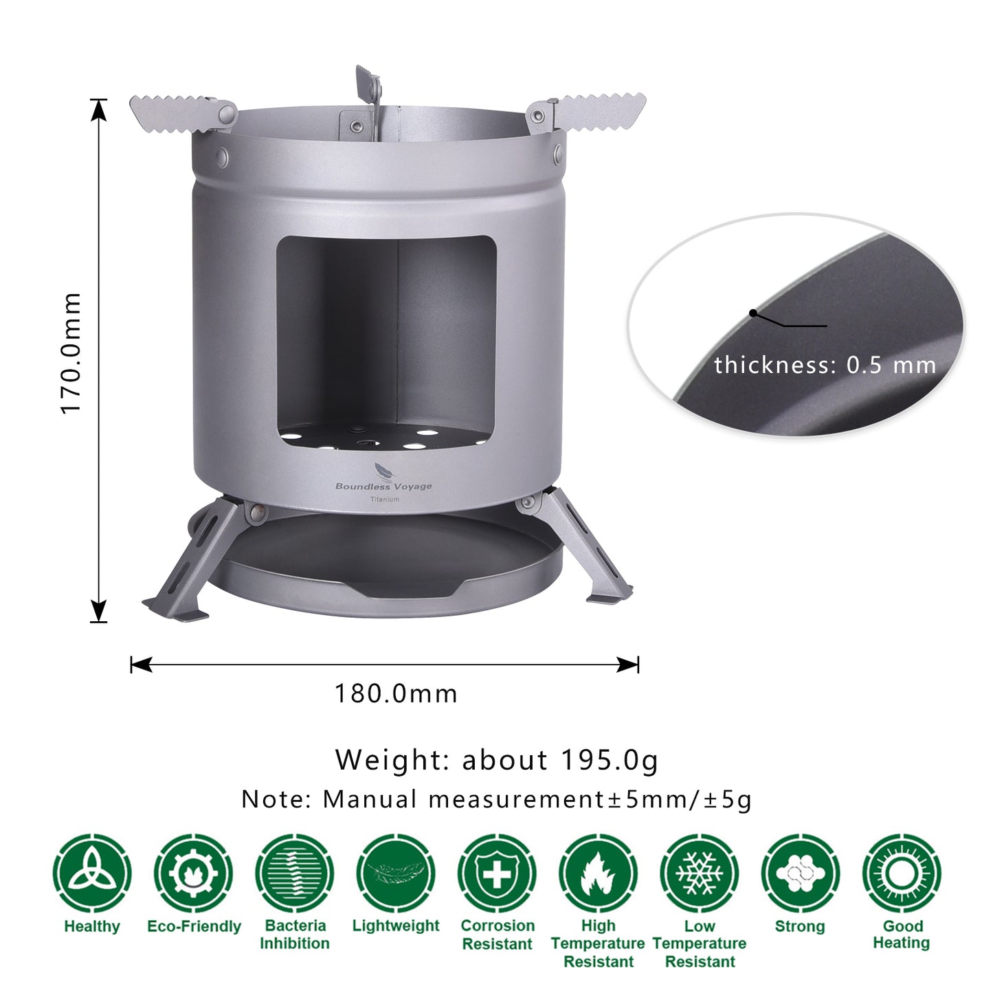 Boundless Voyage Outdoor Camping Titanium Wood Stove With Folding Pot Stands Tripods Portable Ultralight Camping Single Walled Burner