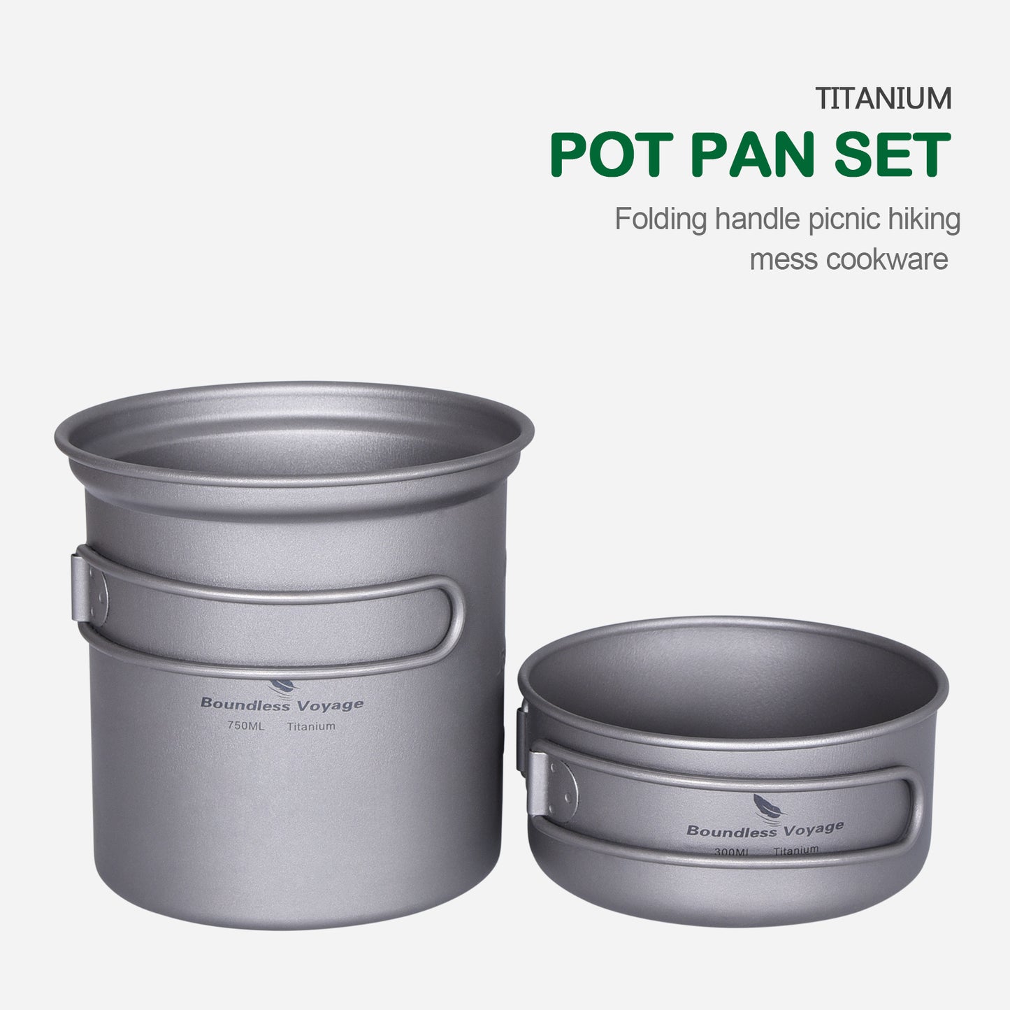 Boundless Voyage Outdoor Camping Titanium Pot Pan set with Folding Handle Picnic Hiking Mess Kit Cookware