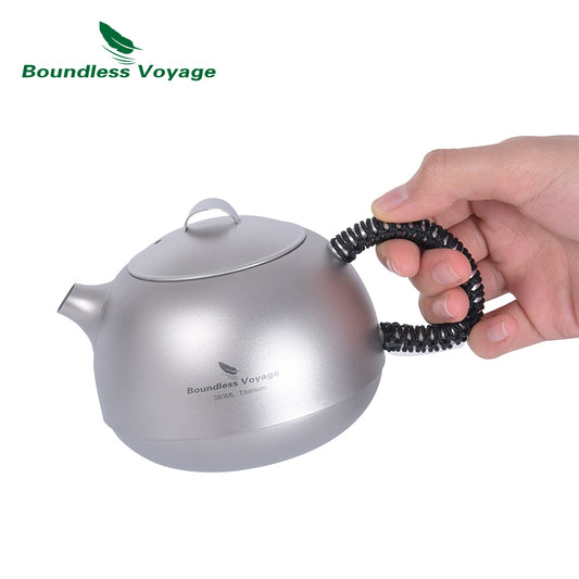 Boundless Voyage 380ml Titanium Teapot | Anti-Scald Handle & Lid | Ultralight 117g Mini Kettle for Camping, Coffee & Tea Maker