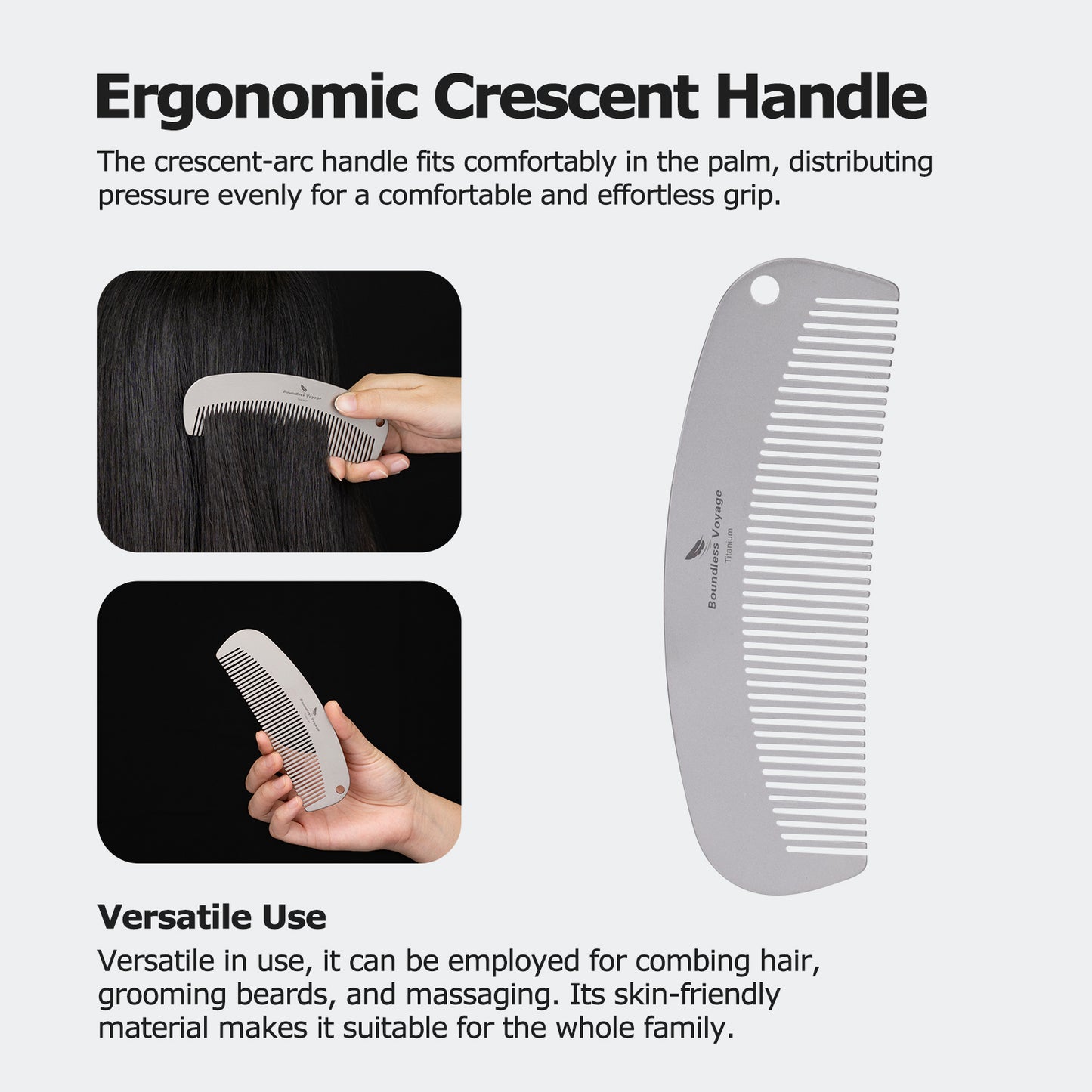 Boundless Voyage Titanium Crescent Comb – Hair & Beard Grooming Comb for Travel, EDC & Everyday Use