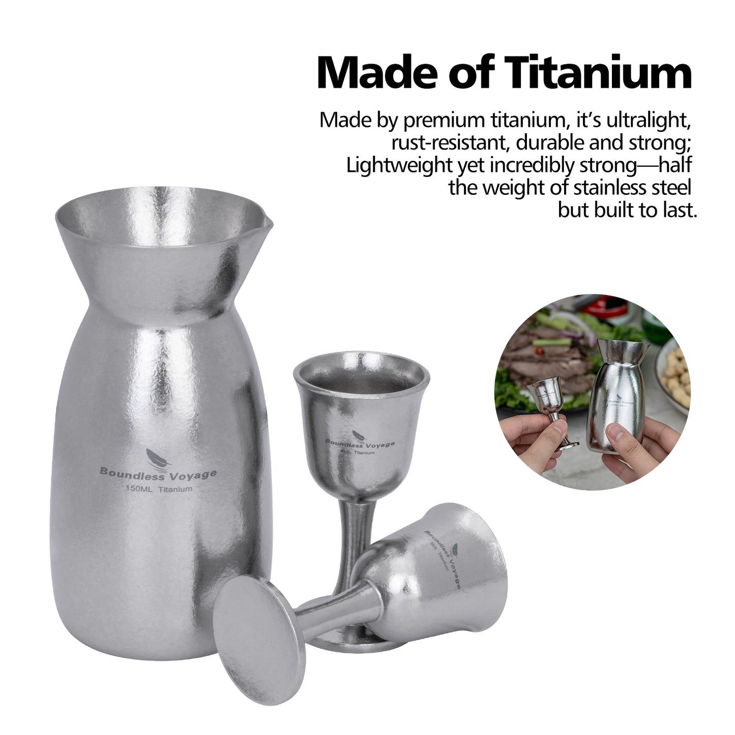 Custom Engraved Titanium Sake Set – Premium 3-Piece Japanese Wine Gift Set with Tokkuri Carafe & Ochoko Cups