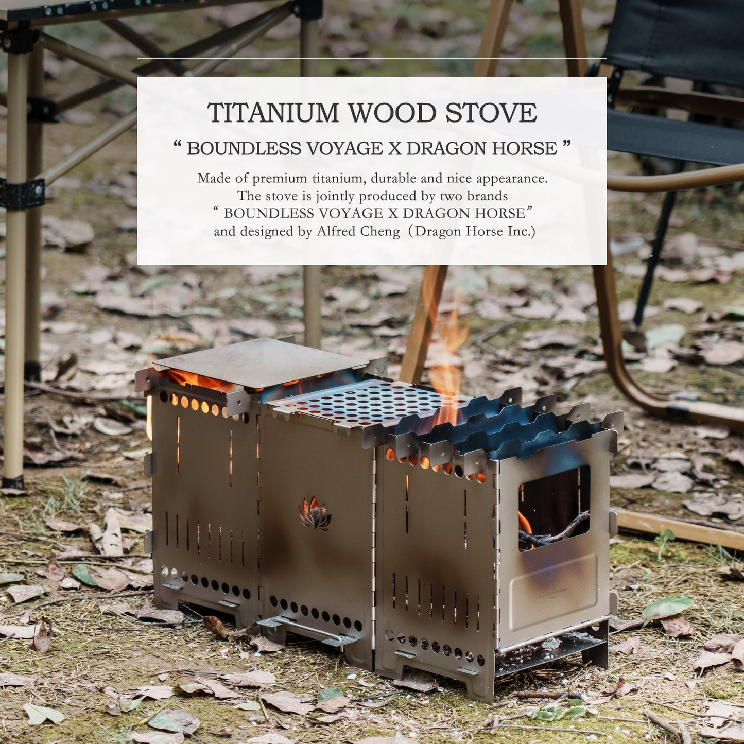 Boundless Voyage Titanium Wood Stove Ultralight Camping Charcoal Burner for Backpacking Hiking & Outdoor Cooking