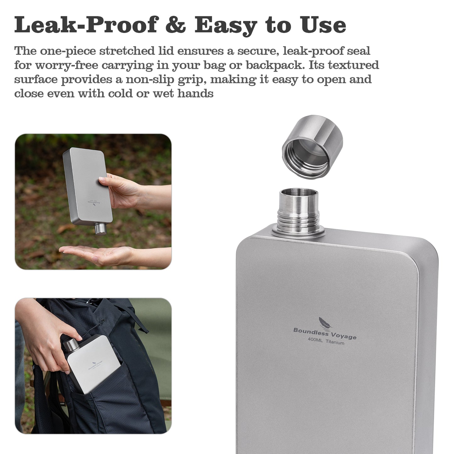 Boundless Voyage 400ml Titanium Flask – Ultra-Light Leakproof Metal Liquor Bottle with Funnel | Premium EDC Hip Flask for Camping, Travel & Gifts