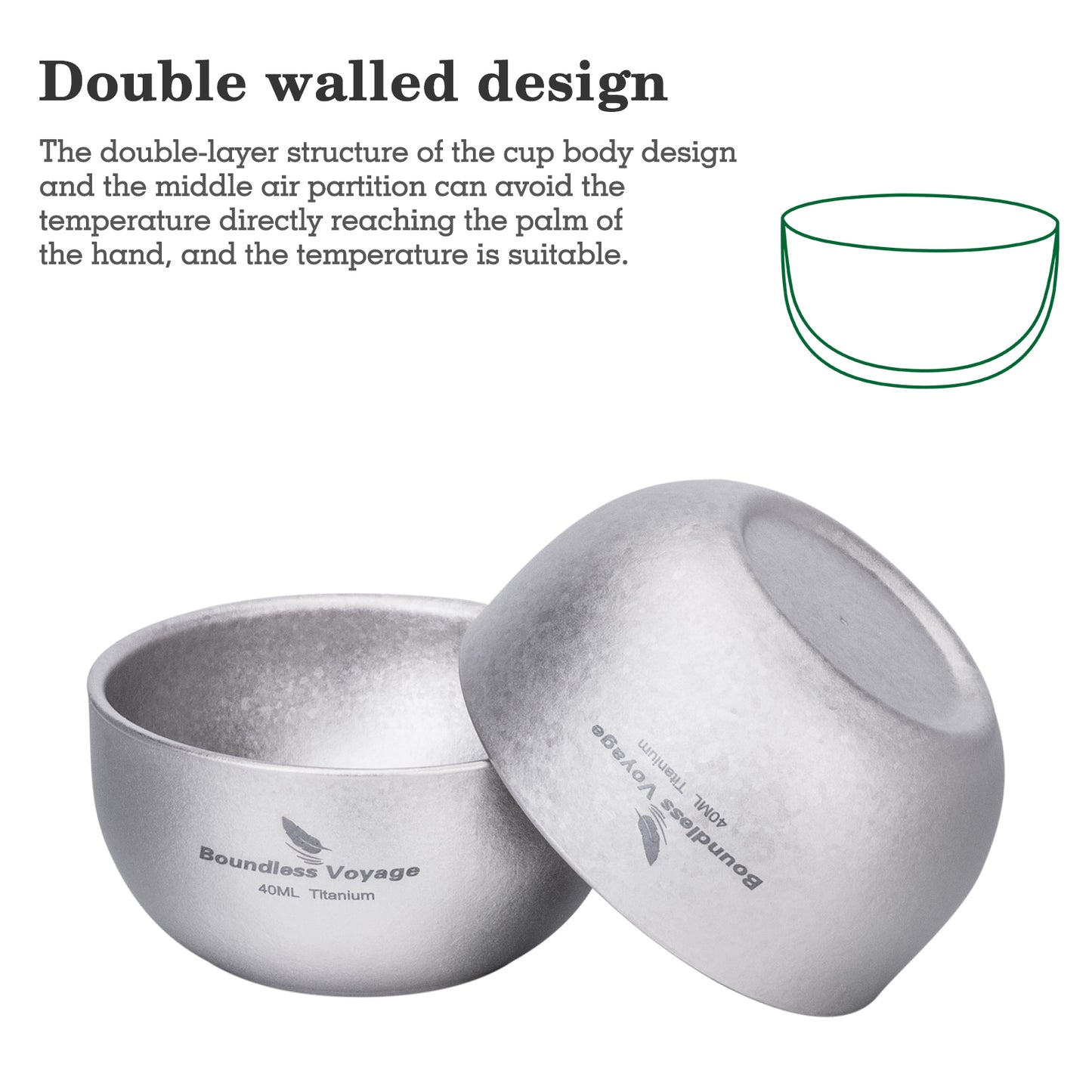 Boundless Voyage 40ml Titanium Double-Walled Sake Cup | 18g Ultralight Mini Tea & Coffee Mug | Anti-Scald Insulated Tasting Cup for Camping