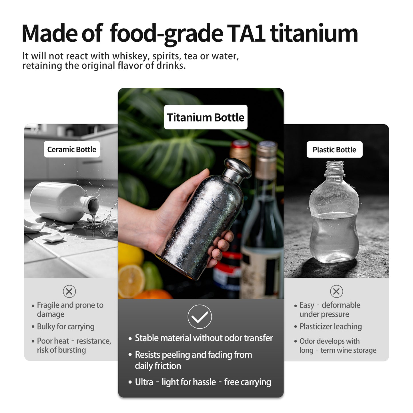 Boundless Voyage 500ml Titanium Hip Flask – Coating-Free Leakproof Liquor Bottle for Camping, Hiking & Travel