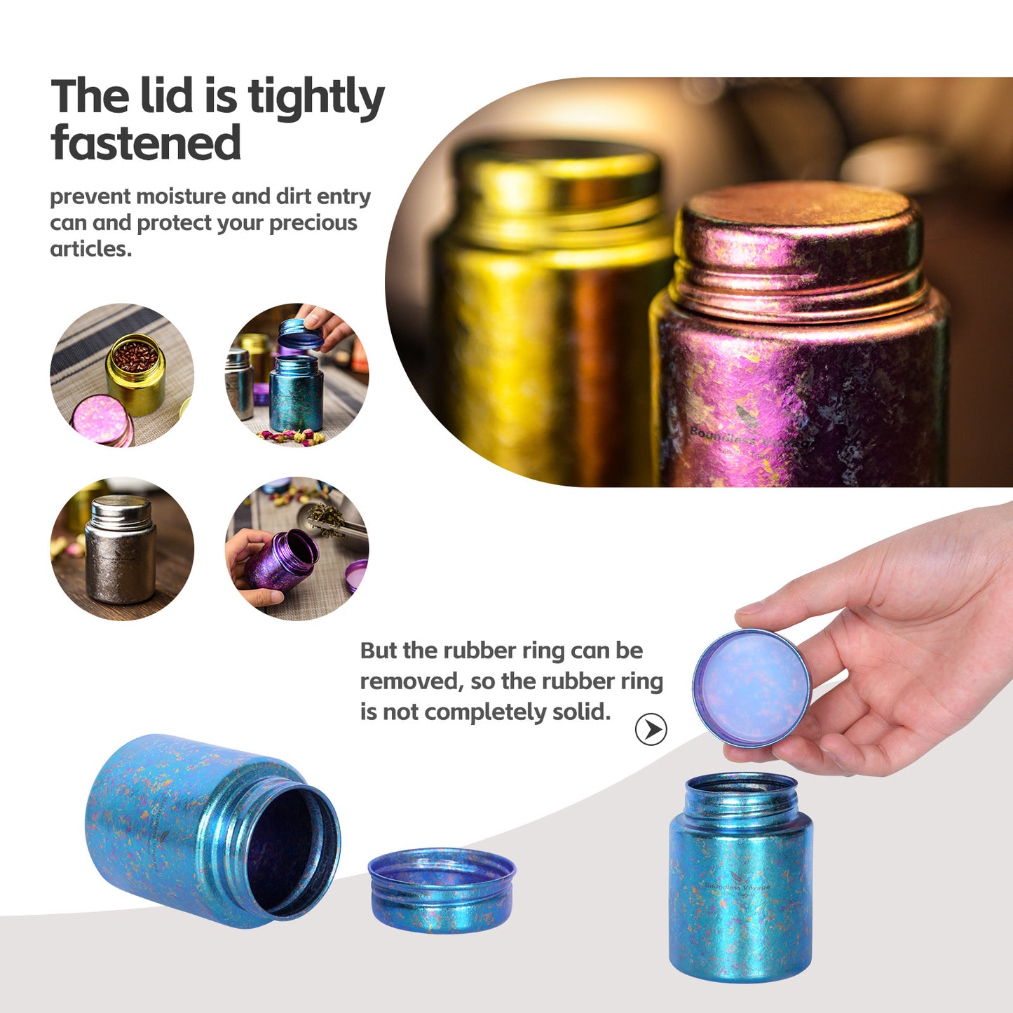 Boundless Voyage Mini Titanium Tea Caddy – Colorful Ice Texture Tea Canister for Loose Leaf Tea, Coffee, Spices & Portable Dry Storage