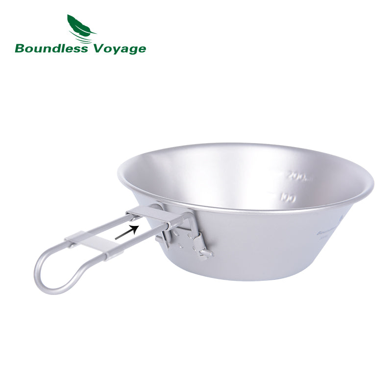 Boundless Voyage Titanium Sierra Cup Bowl with Folding Handle Outdoor Camping Hiking Portable Pan Tableware  450ml