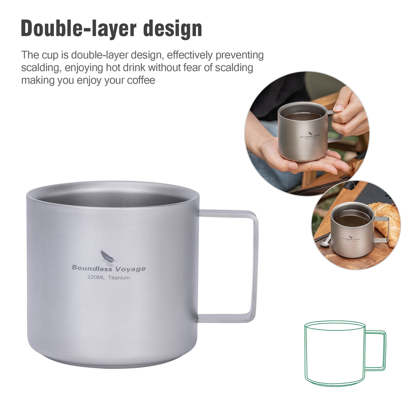 Boundless Voyage 220ml Double-Walled Titanium Cup | Ultralight Insulated Mini Coffee Mug | Anti-Scalding Tea Cup for Camping, Travel & Home