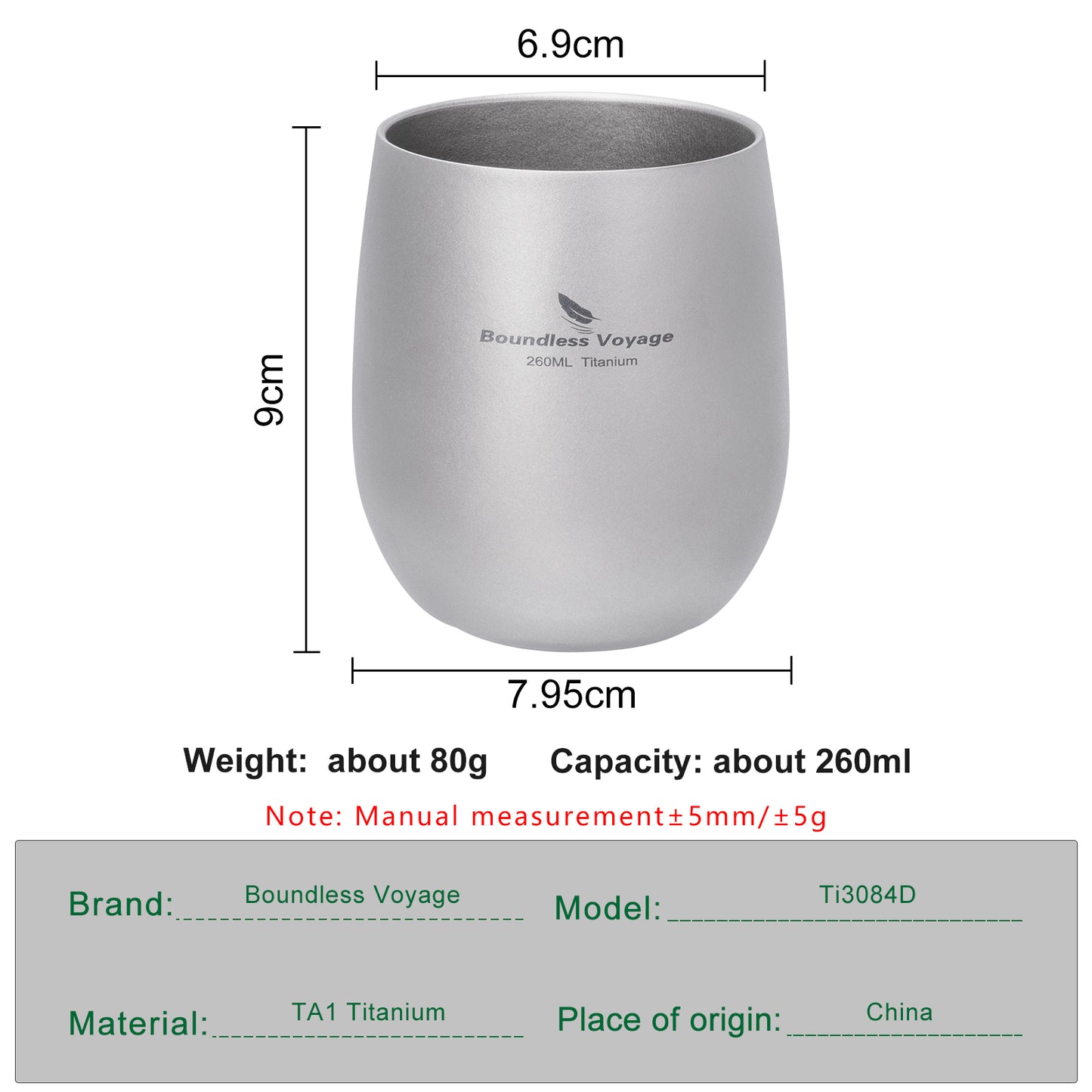 Boundless Voyage Titanium Double-Wall Cup – Ultralight TA1 Camping Coffee Mug for Travel, Hiking & Outdoor Use