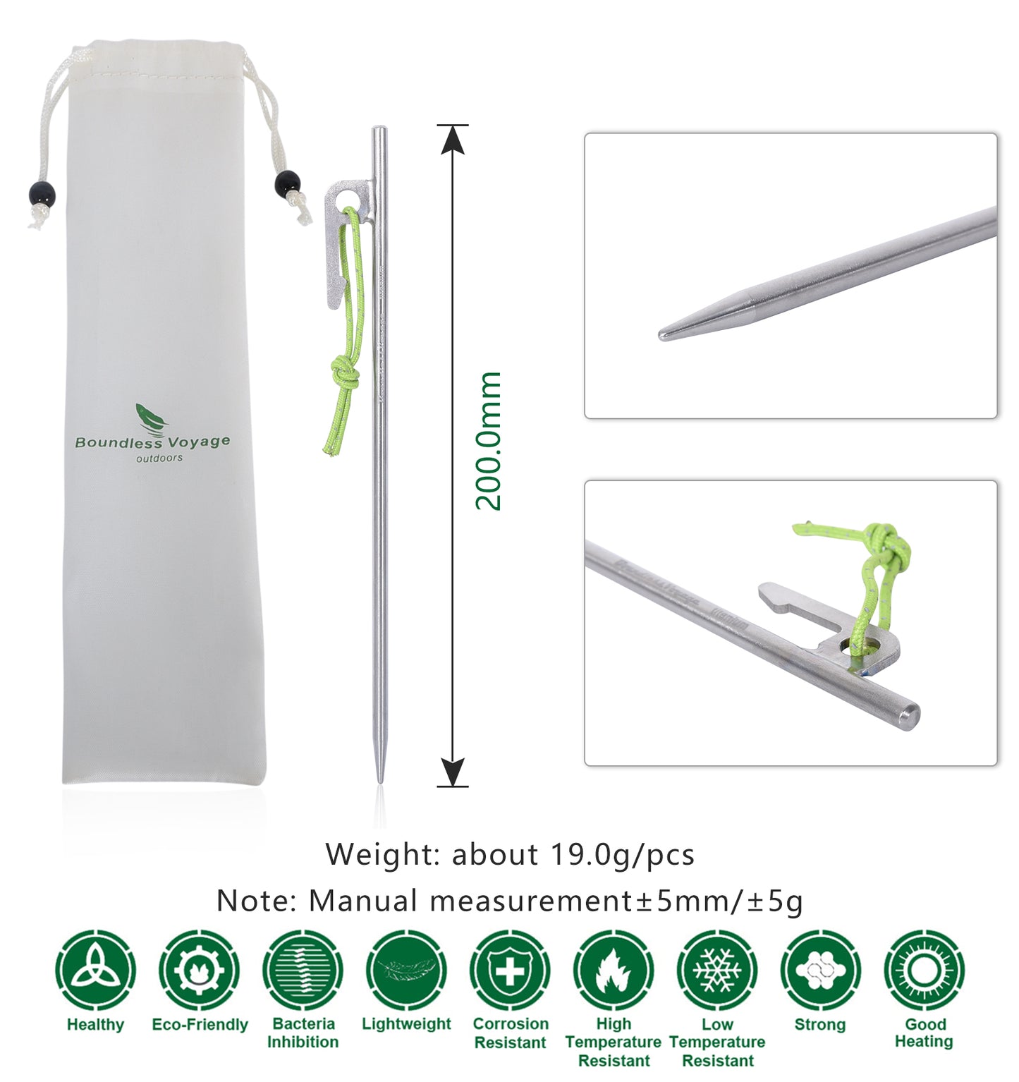 Boundless Voyage Camping Titanium Tent Stakes 20cm Outdoor Hiking Climbing Tent Nails Pegs Accessories for Hard Soil