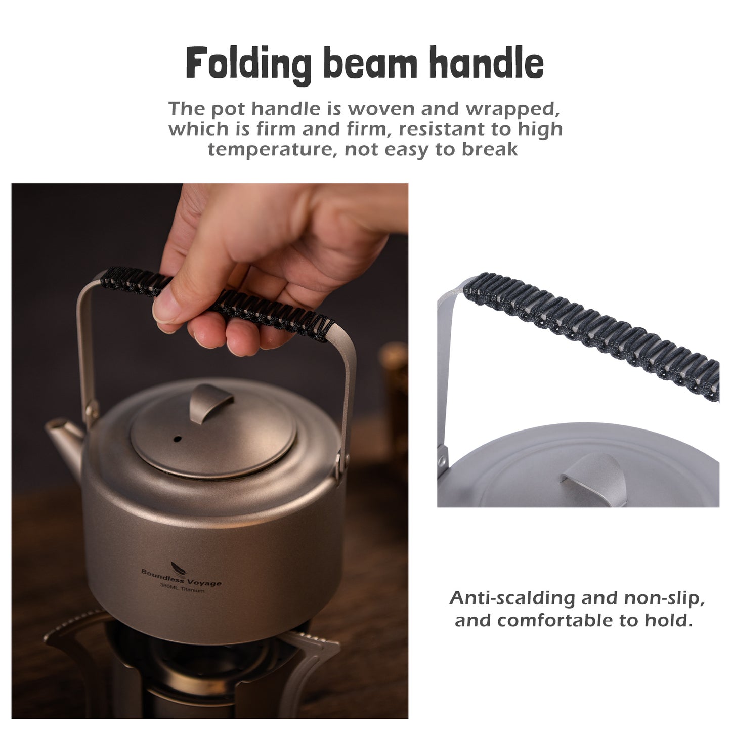 Boundless Voyage 380ml Ultralight Titanium Teapot | 122g Portable Mini Kettle with Filter & Foldable Lifting Handle | Camping & Hiking
