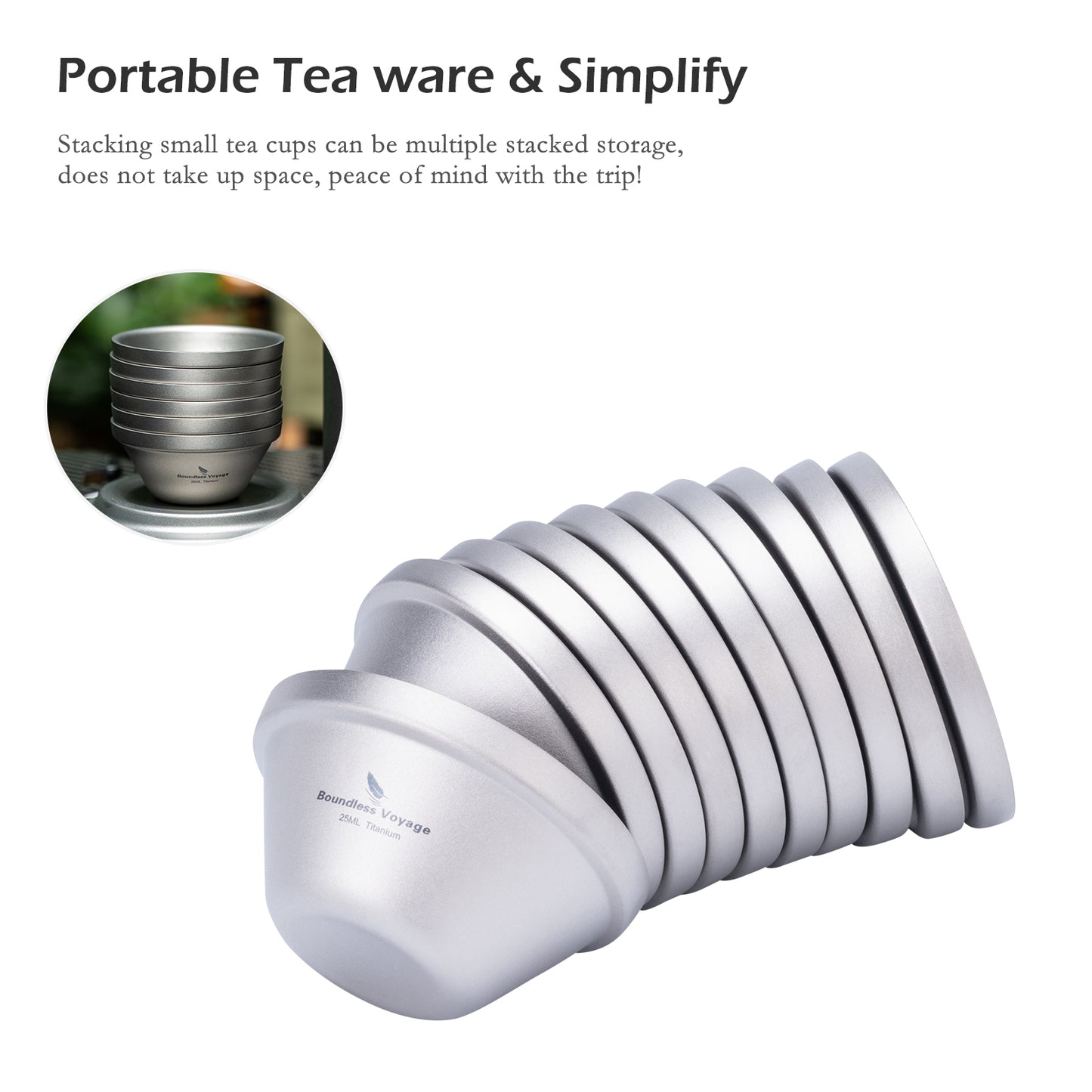Boundless Voyage 25ml Titanium Double-Walled Tea Cup | 15g Featherlight Mini Tasting Mug | Anti-Scald Insulated Kung Fu Teacup for Camping