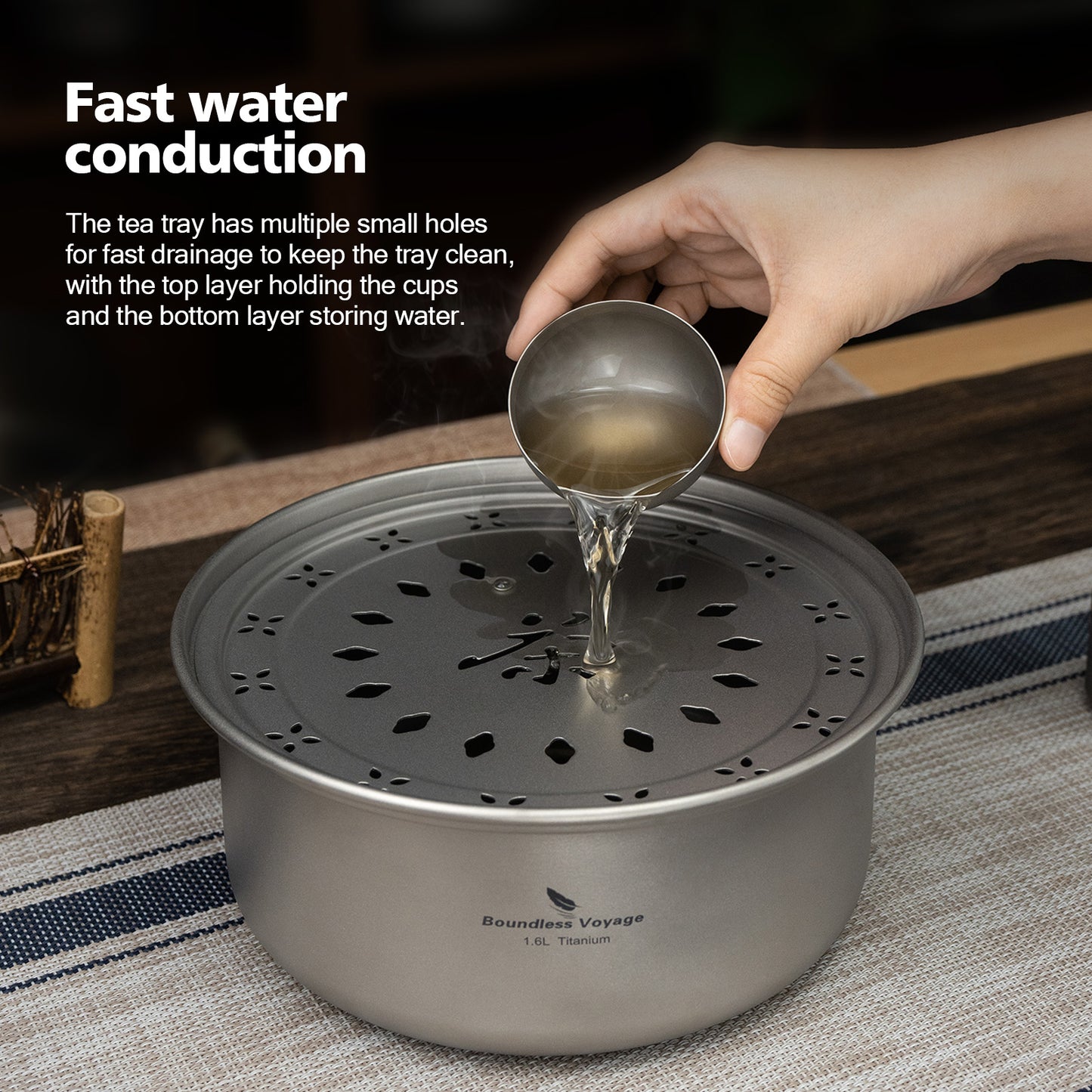 Boundless Voyage Titanium Tea Tray – Portable Gongfu Tea Board for Outdoor Tea Brewing, Camping, Travel & Car Tea Setup