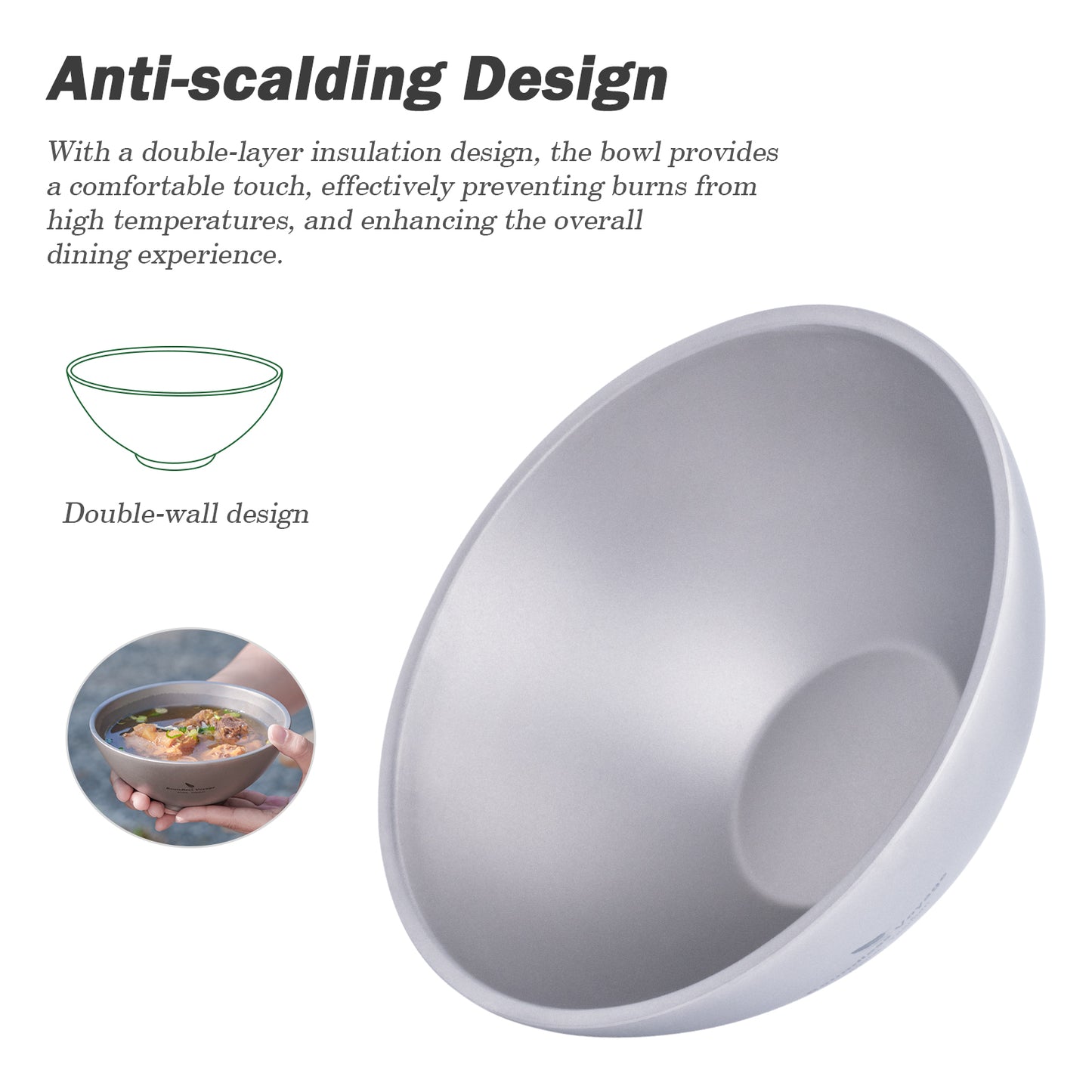 Boundless Voyage 220ml Titanium Double-Wall Bowl – Insulated Camping Soup & Snack Bowl for Adults, Kids & Outdoor Dining