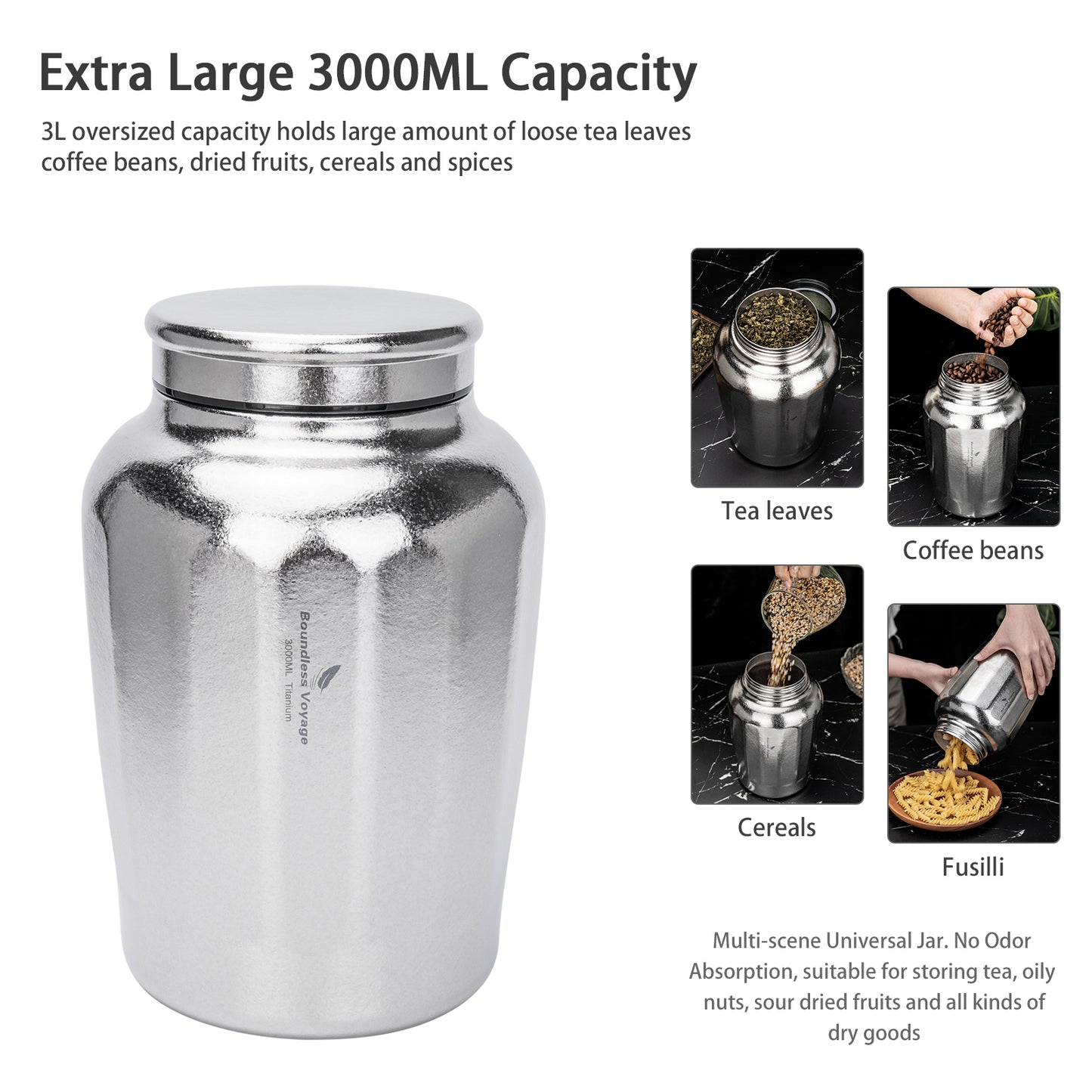 Boundless Voyage 3000ml Titanium Storage Canister Water Bottle– Airtight TA1 Titanium Container for Tea, Coffee, Food & Camping Storage