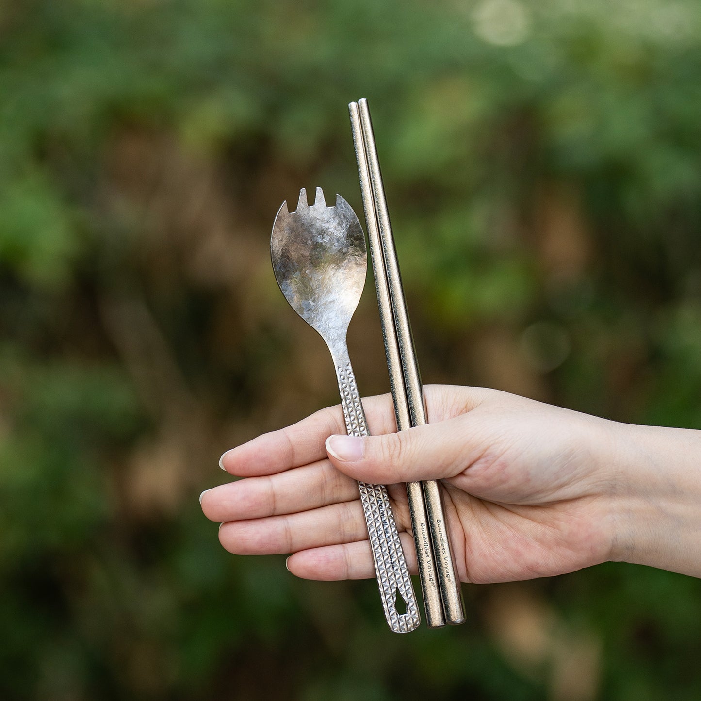 Boundless Voyage Titanium Chopsticks & Spork Set | Ultralight 2-in-1 Camping Cutlery | Non-Coated & Dishwasher Safe