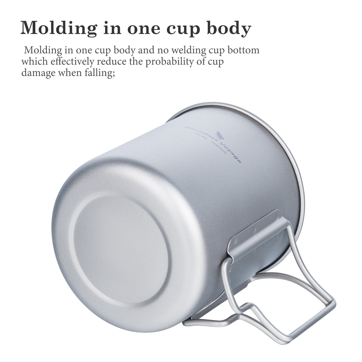 Boundless Voyage 420ml TA1 Titanium Camping Mug – Ultralight Foldable-Handle Cup for Water, Coffee & Tea Outdoors