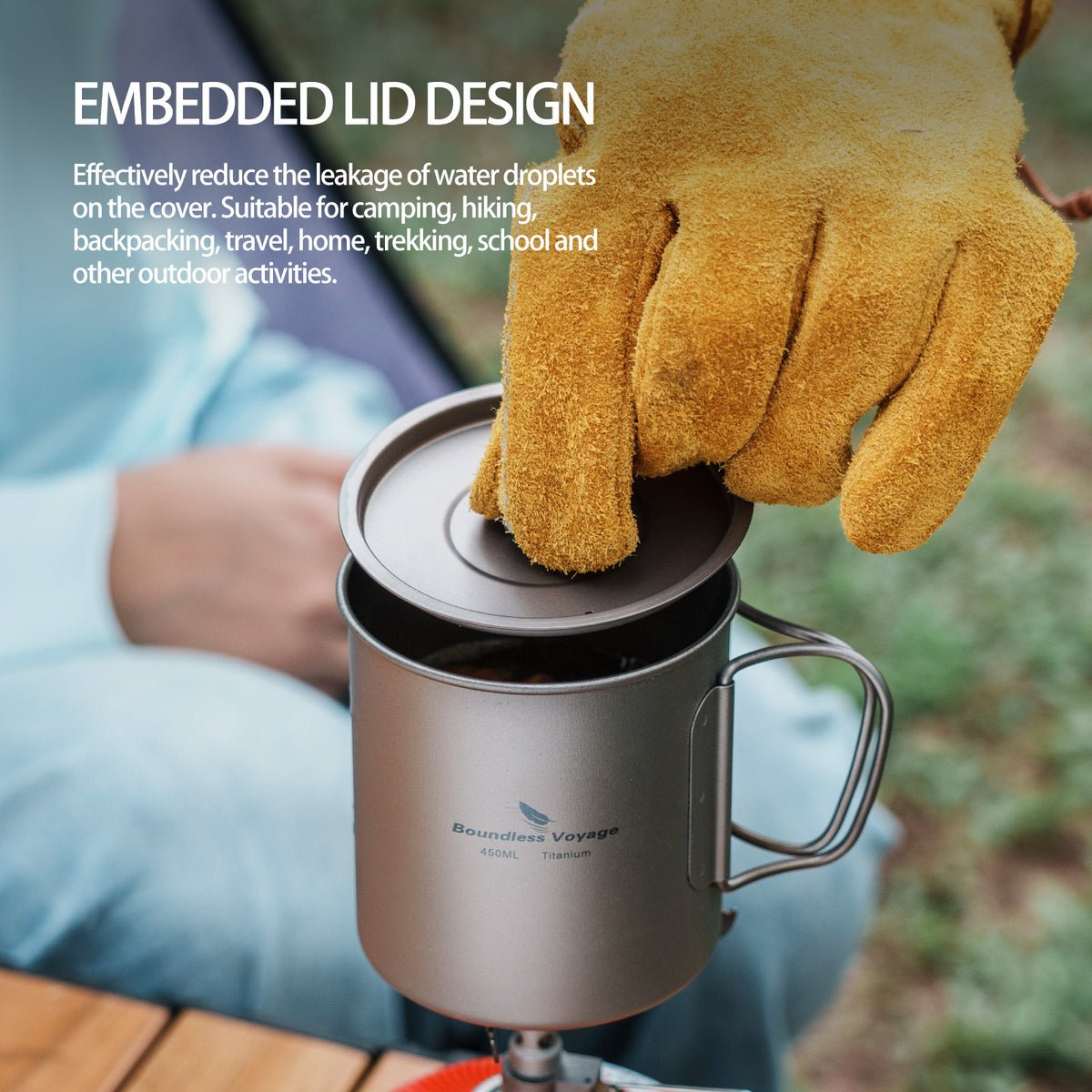 Boundless Voyage 450ml Titanium Cup with Lid – Ultralight Single-Wall Camping Coffee Mug & Small Cook Pot