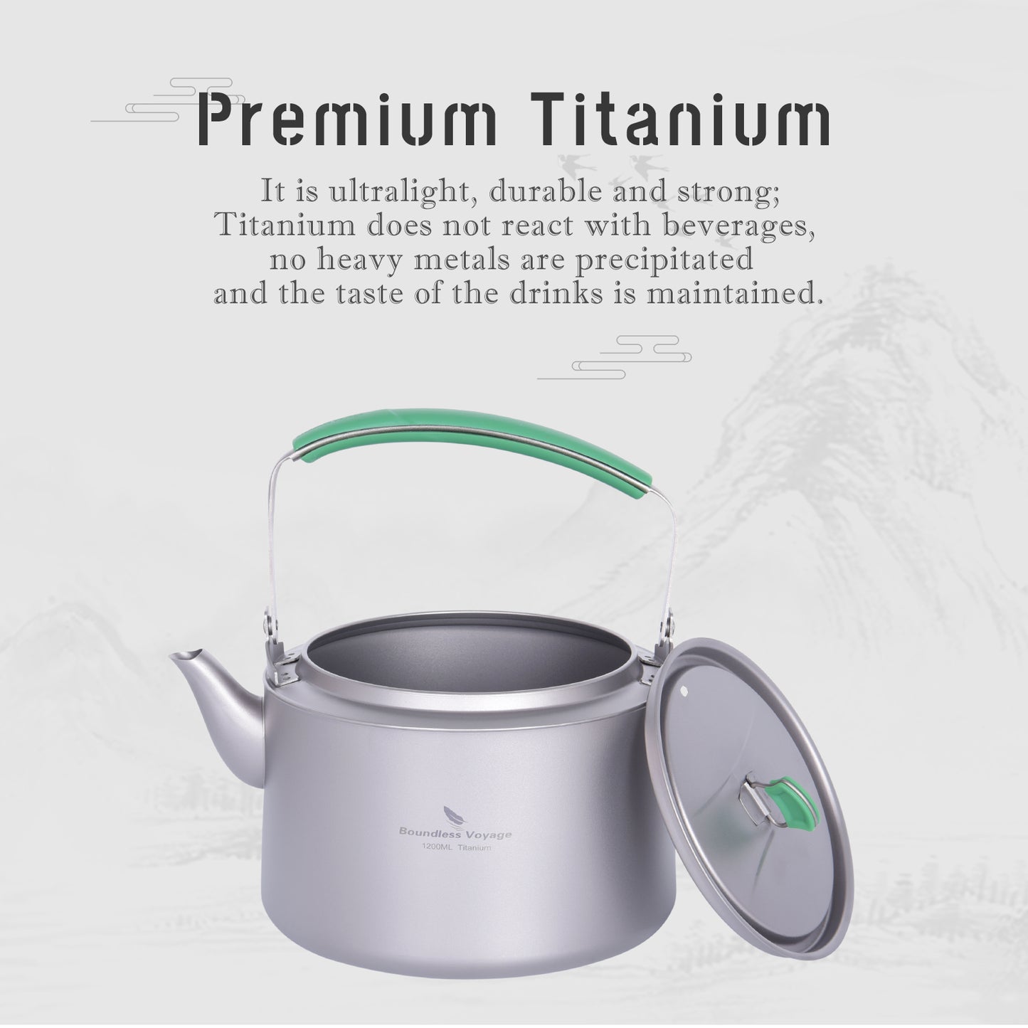 Boundless Voyage 1.2L Camping Titanium Kettle with Folding Handle & Filter Big Capacity Pot Cooking Outdoor Mess Kit Pot