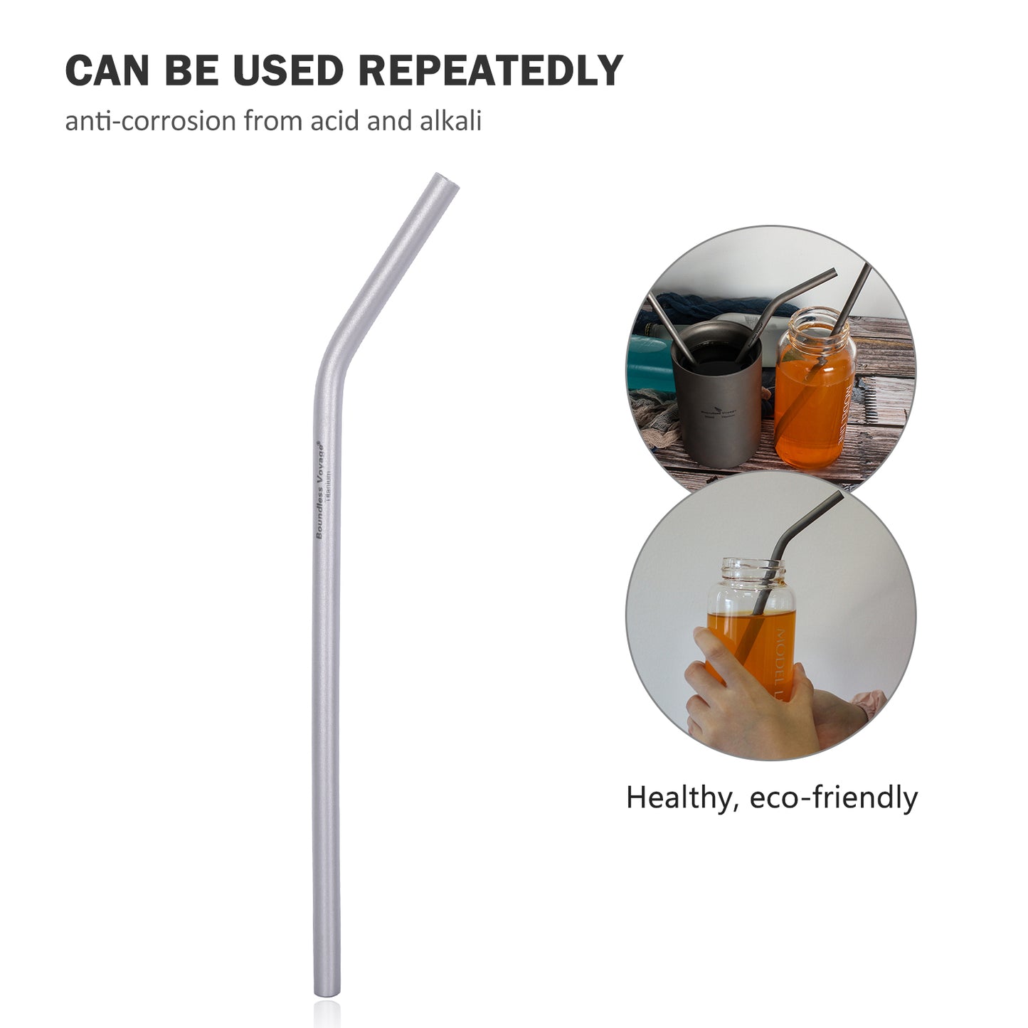 Boundless Voyage Titanium Curved Straw – Reusable Ultralight Metal Drinking Straw for Camping & Everyday Use