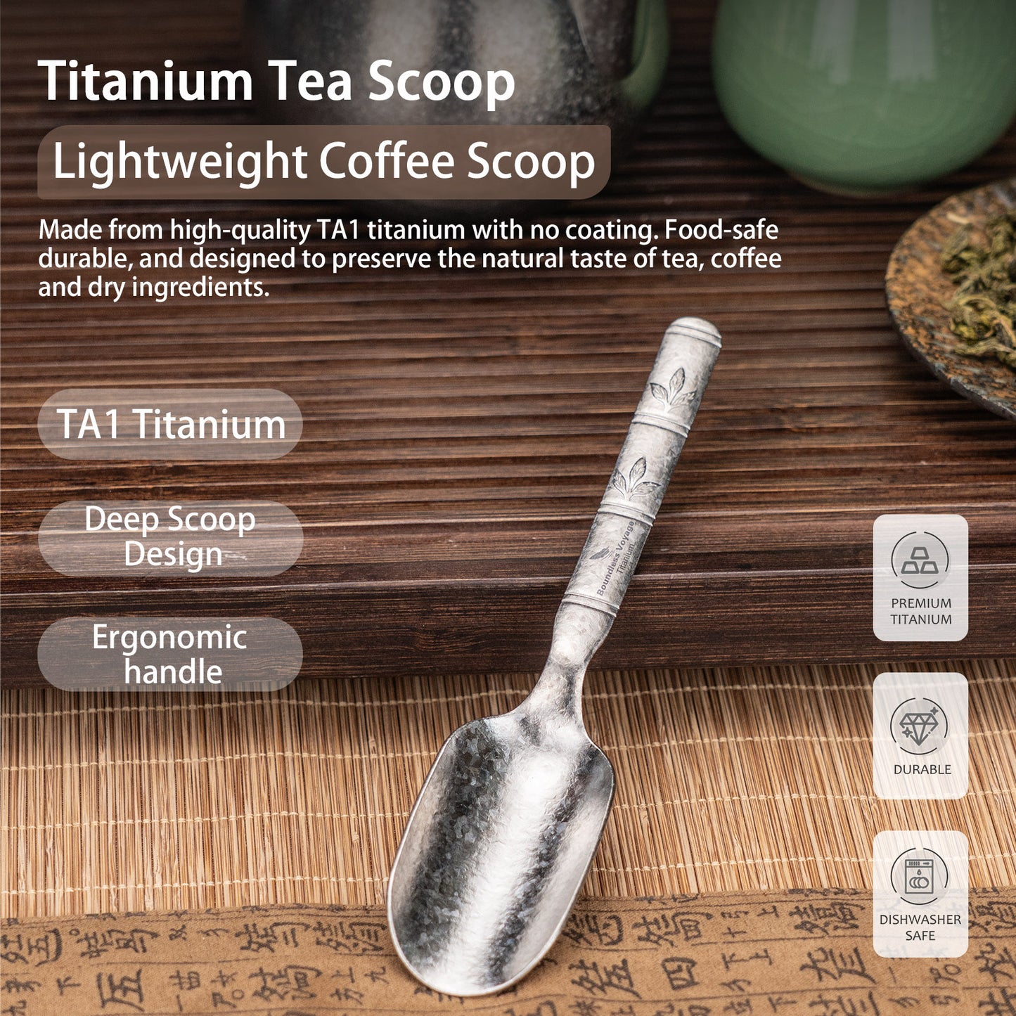 Boundless Voyage TA1 Titanium Spoon 2PCS– Ultralight Portable Camping Spoon for Hiking, Backpacking, Travel & Everyday Use