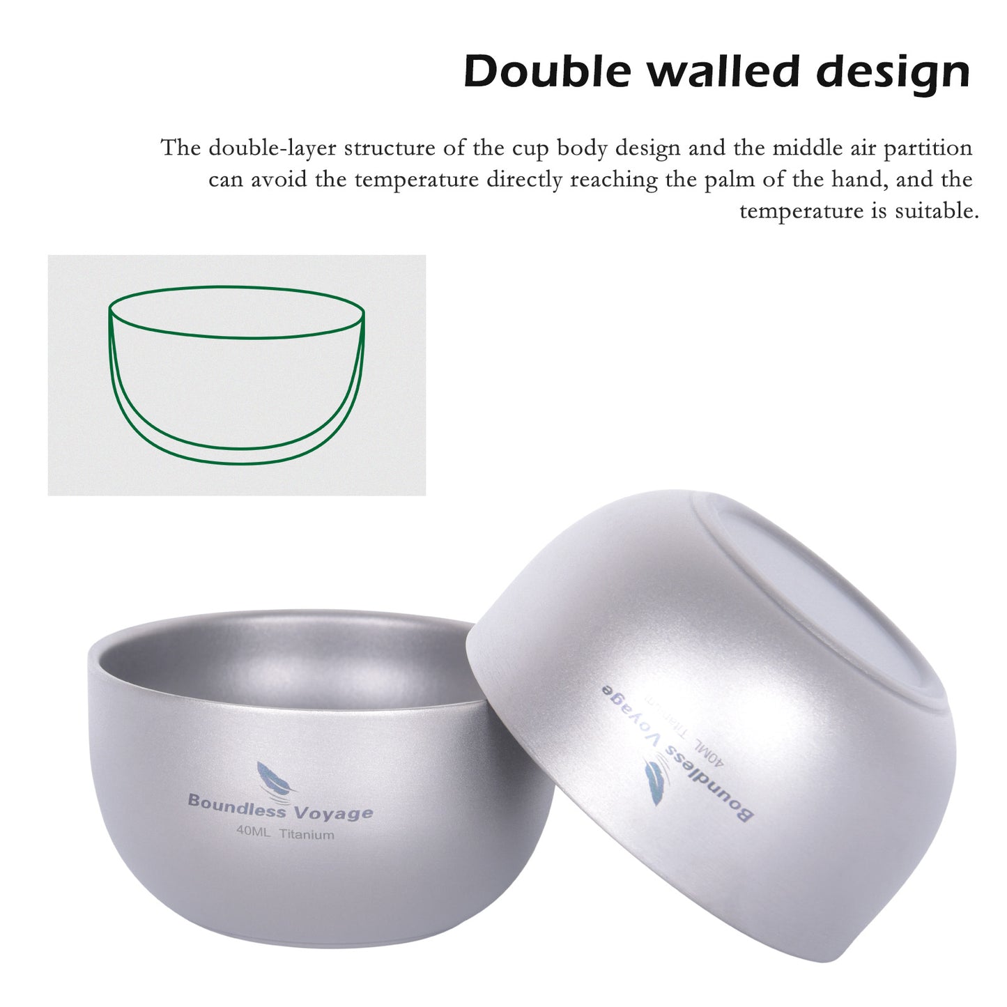 Boundless Voyage 40ml Titanium Double-Walled Sake Cup | 18g Ultralight Mini Tea & Coffee Mug | Anti-Scald Insulated Tasting Cup for Camping