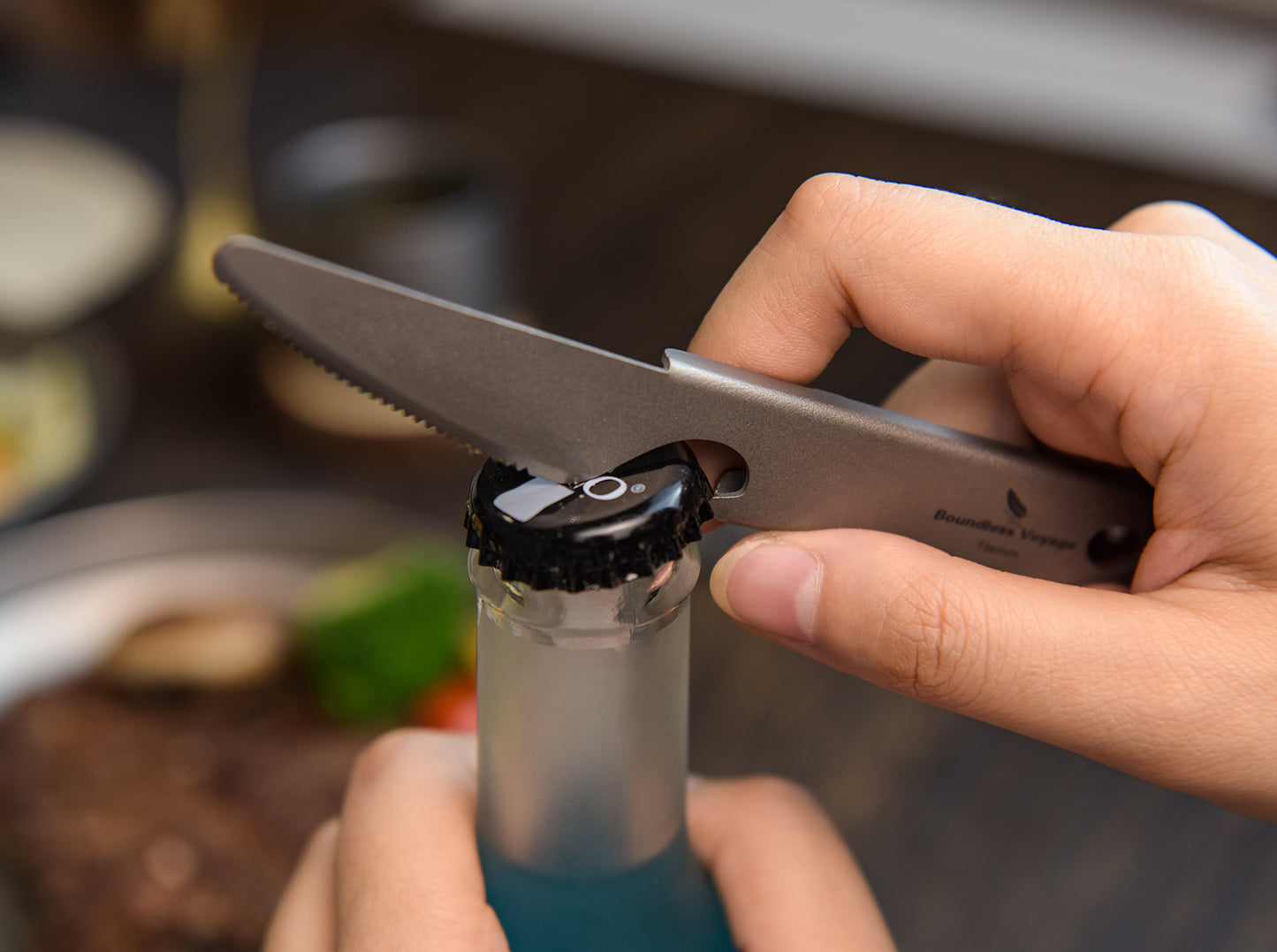 Boundless Voyage Titanium Cutlery Set – Ultralight Camping Knife Fork Spoon Set with Bottle Opener for Travel & Outdoor Use