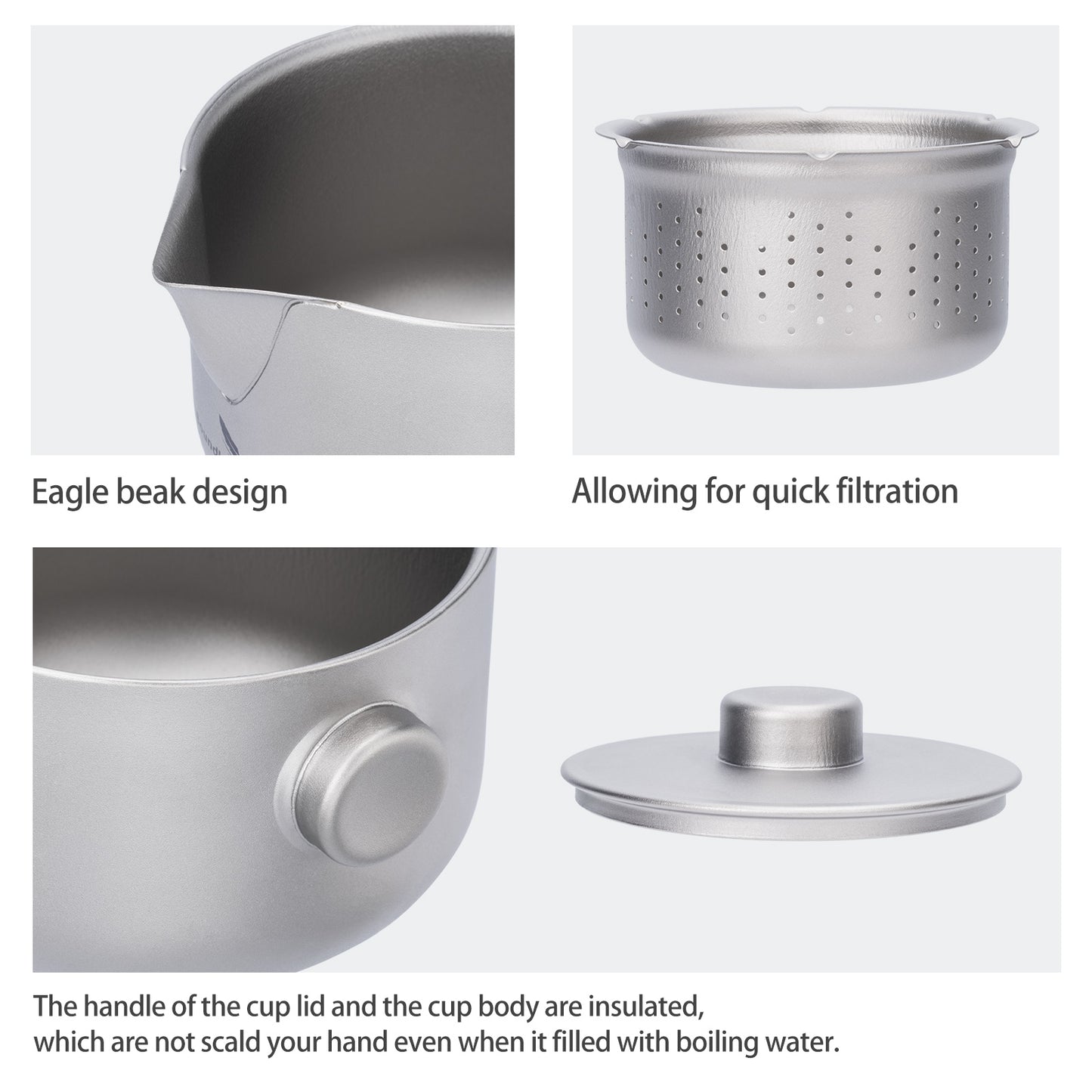Boundless Voyage 180ml Titanium Double-Layer Tea Set | 136g Ultralight Teapot with 3pcs 30ml Anti-Scald Cups | Stackable Travel Tea Maker for Camping