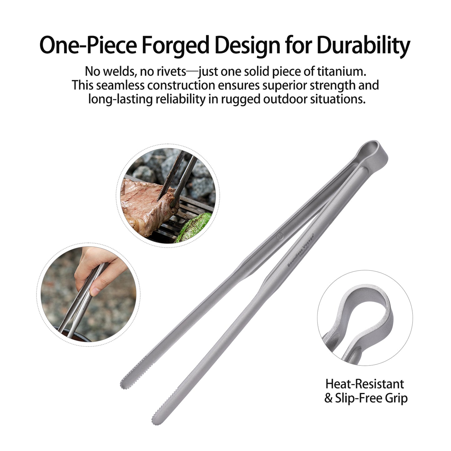 Boundless Voyage Titanium BBQ Tongs 21cm – Ultralight Heat-Resistant Grilling Tongs for Camping, Outdoor Cooking & BBQ