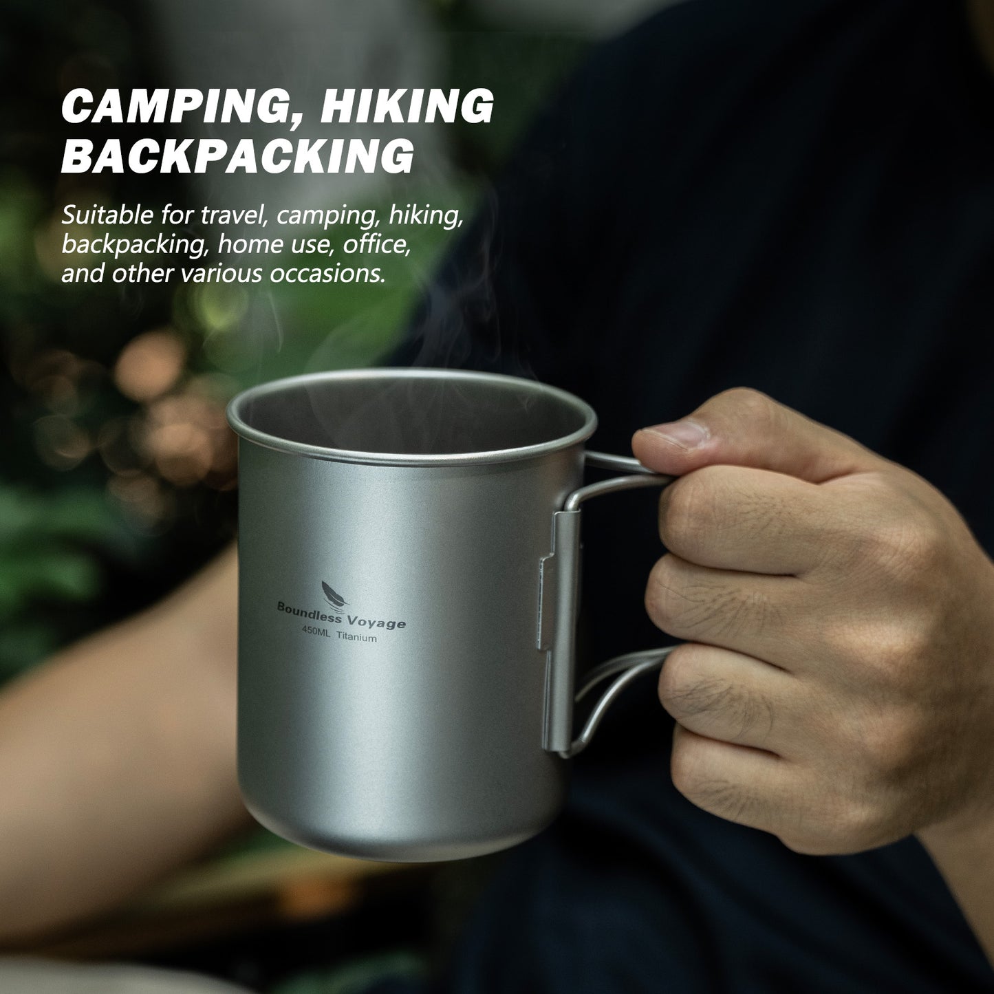 Boundless Voyage 450ml Titanium Cup with Filter Folding Handles Outdoor Camping Ti Tea Coffee Mug 15.2 fl oz Portable Lightweight Tea Maker Can Be Heated