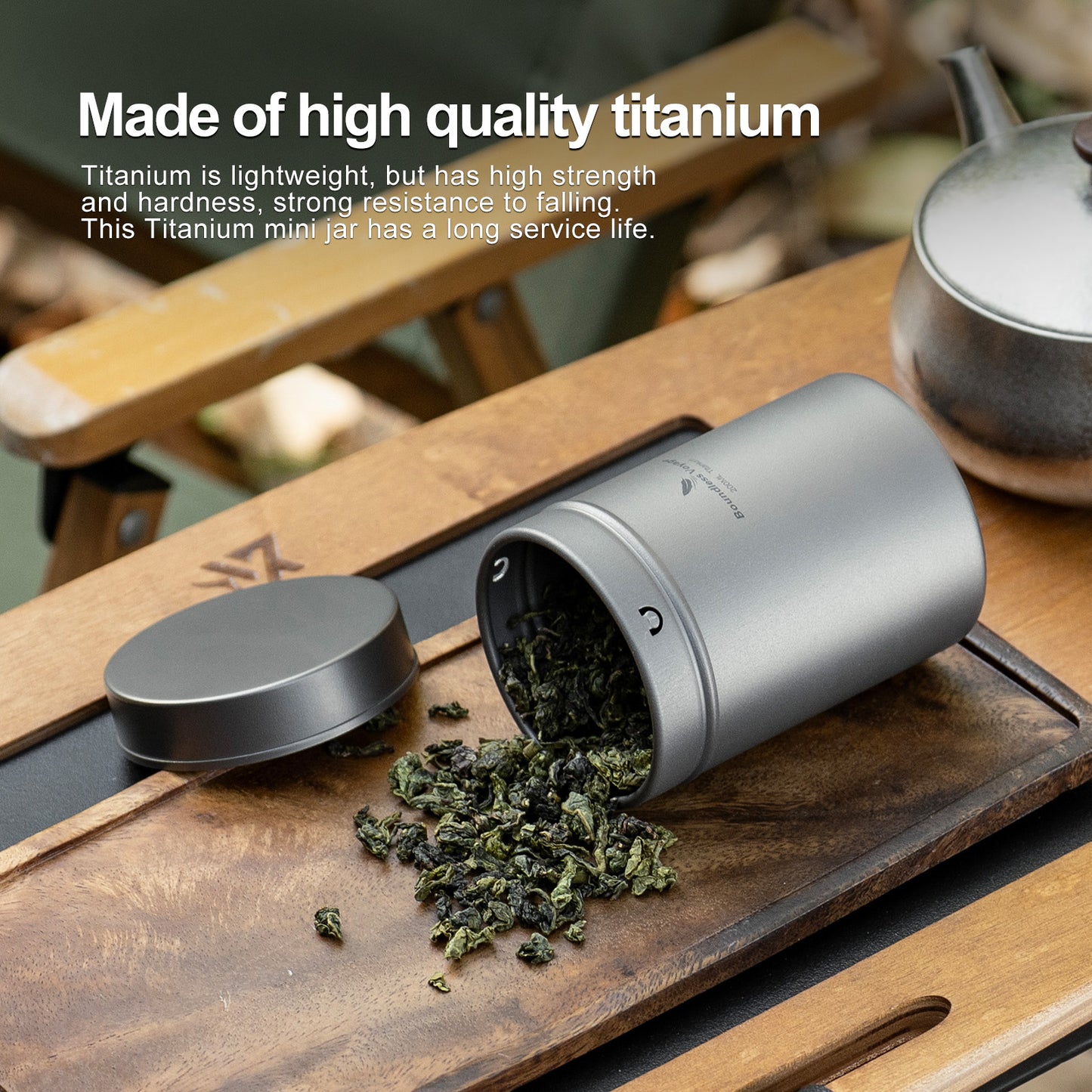 Boundless Voyage TA1 Titanium Tea Caddy Canister – Ultralight Portable Airtight Storage Container for Loose Tea, Coffee, Spices, Beans & Sugar