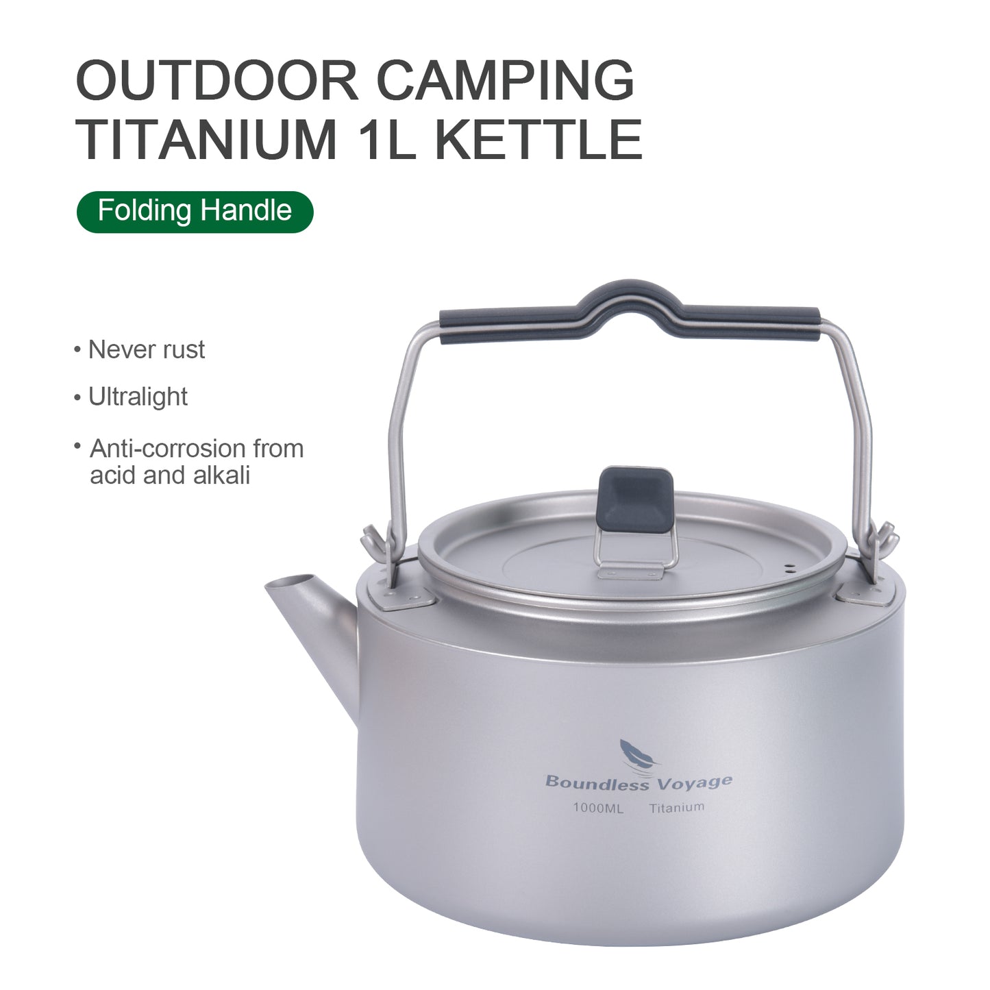 Boundless Voyage 1L Titanium Camping Kettle with Filter – Ultralight Large-Capacity Outdoor Teapot with Folding Handle