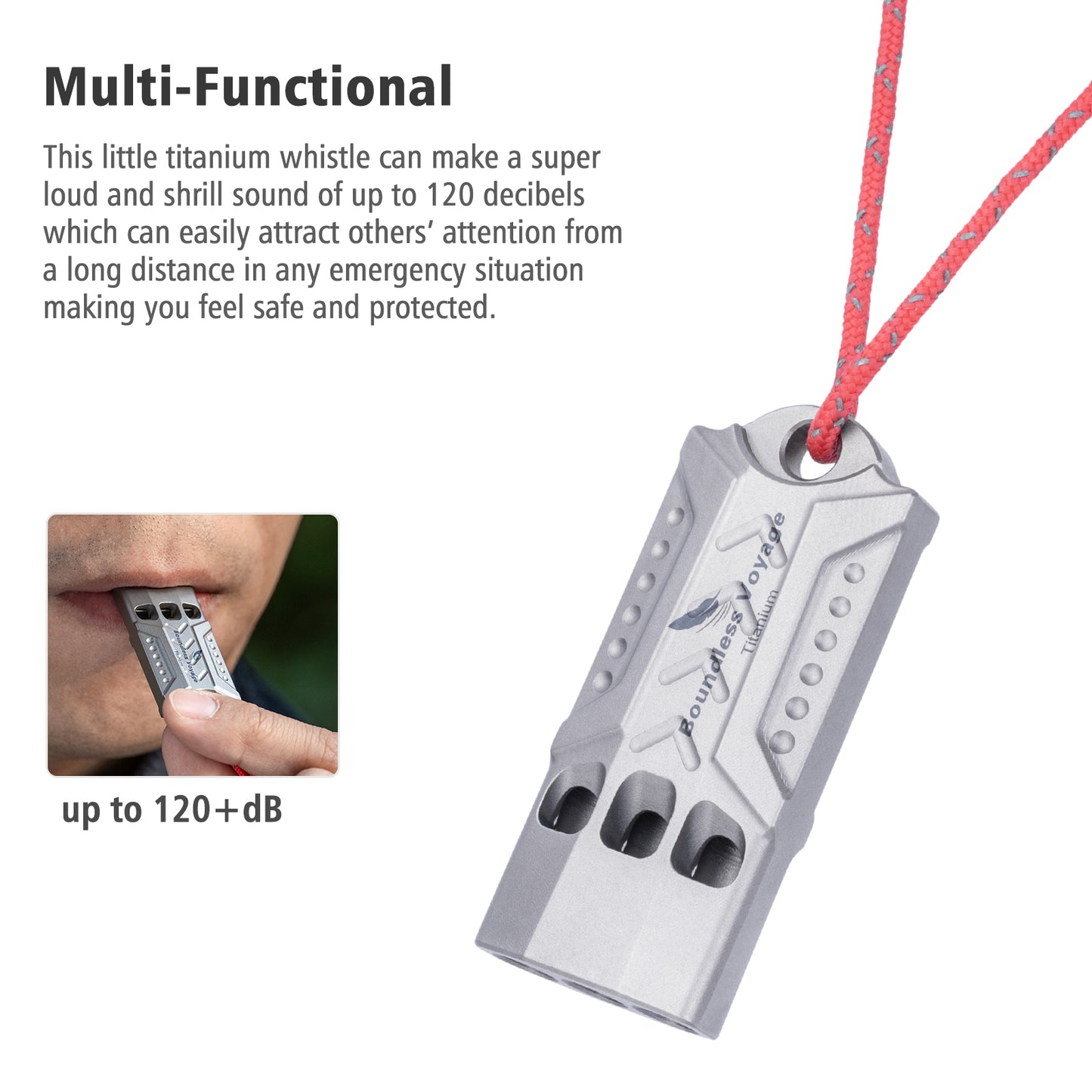 Boundless Voyage Titanium Emergency Whistle – Loud Safety Whistle with Lanyard for Camping, Hiking, Sports & EDC